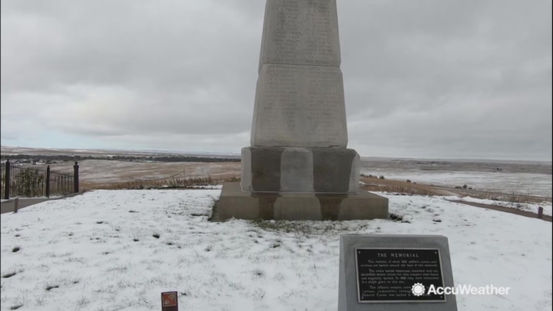On Oct. 10, about 4 inches of snow sat on top of Little Bighorn Battlefield National Monument near Crow Agency, Montana. The monument marks the hill where 'Custer's Last Stand' took place.