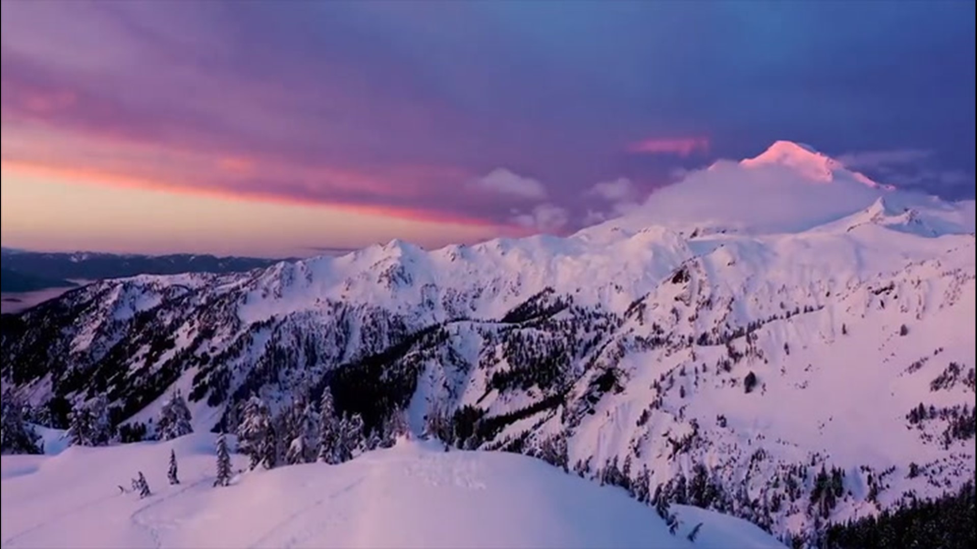 The sunrise in Mount Baker, Washington, on Feb. 28 was truly a sight to behold as pink, purple and orange light bounced off the mountain's untouched snowcap.