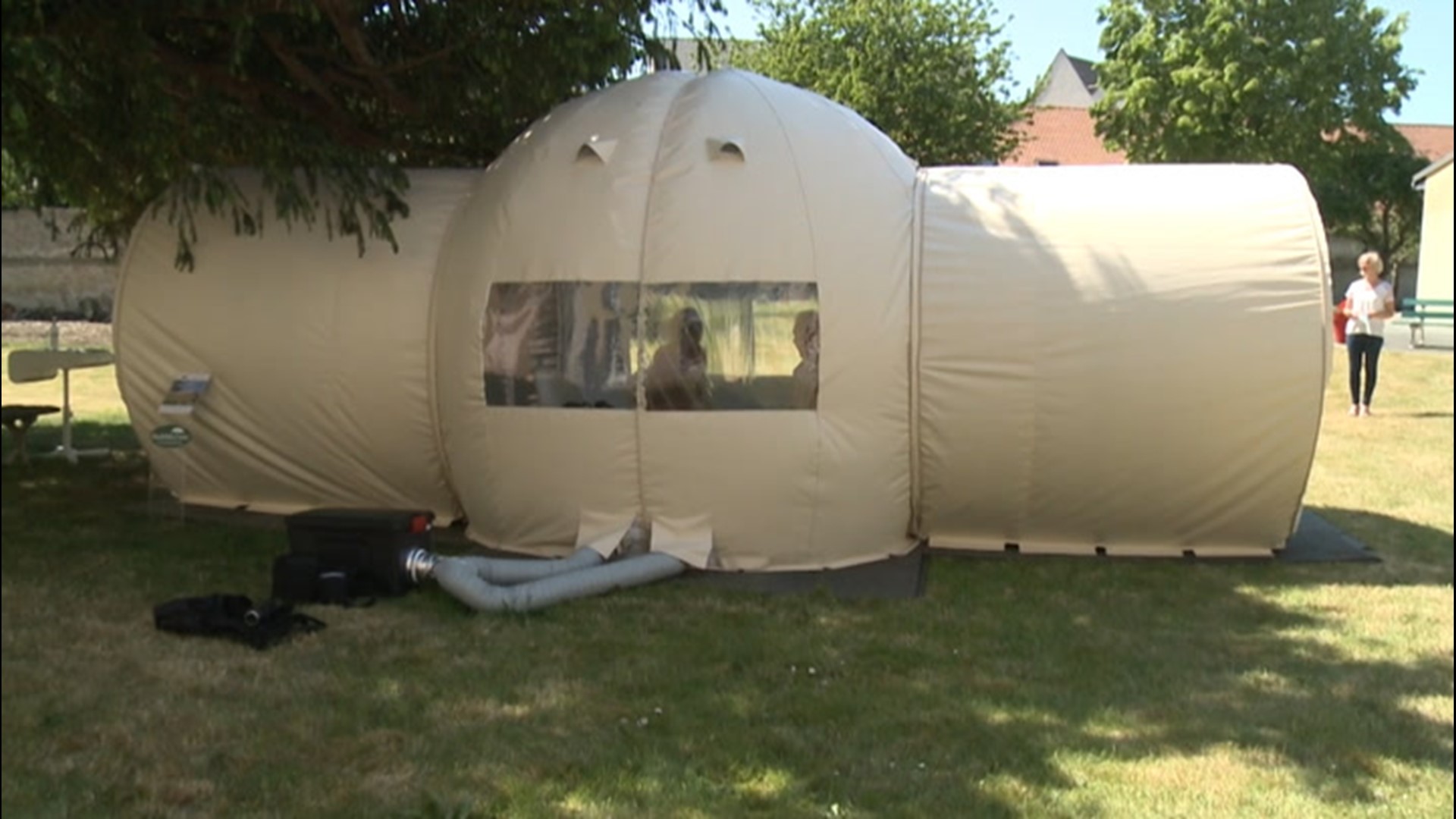 A nursing home in Bourbourg, France, sets up a 'bubble tent' to protect against COVID-19 during family visits on May 26. Talk about 'living in a bubble.'