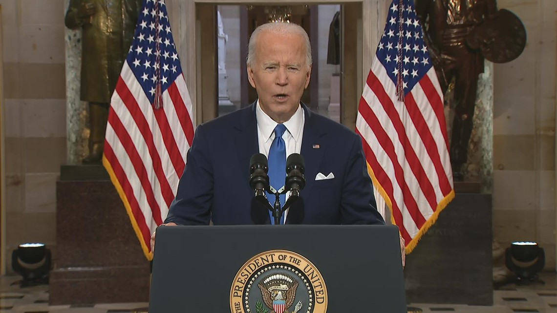 President Biden criticizes Trump for inaction during Jan. 6 attack on the Capitol