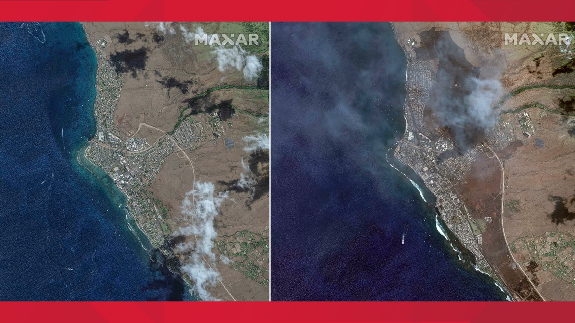 Before-and-after photos of Maui show stark wildfire devastation