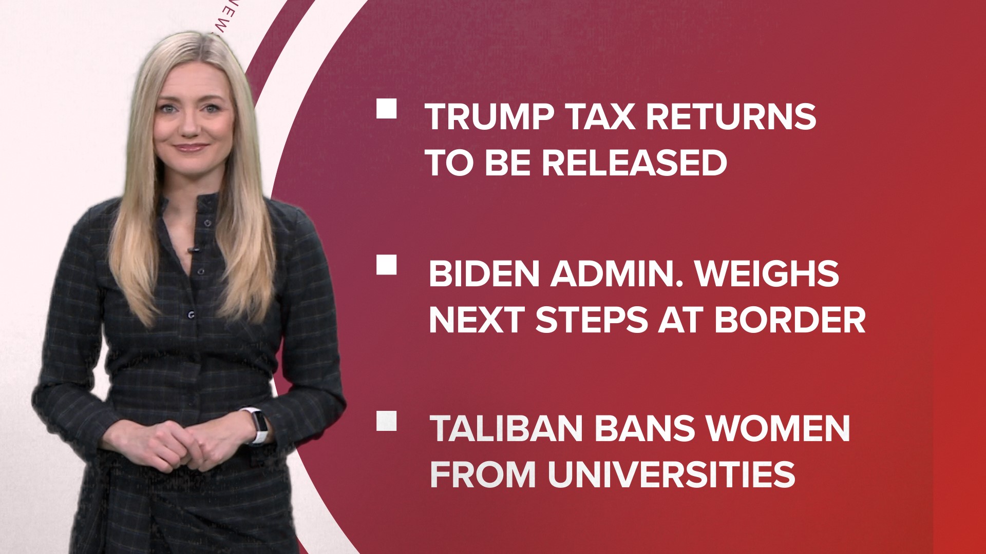 A look at what is happening in the news from Mr. Trump's tax returns to be released to the Taliban banning women from universities and preparing for a winter storm.