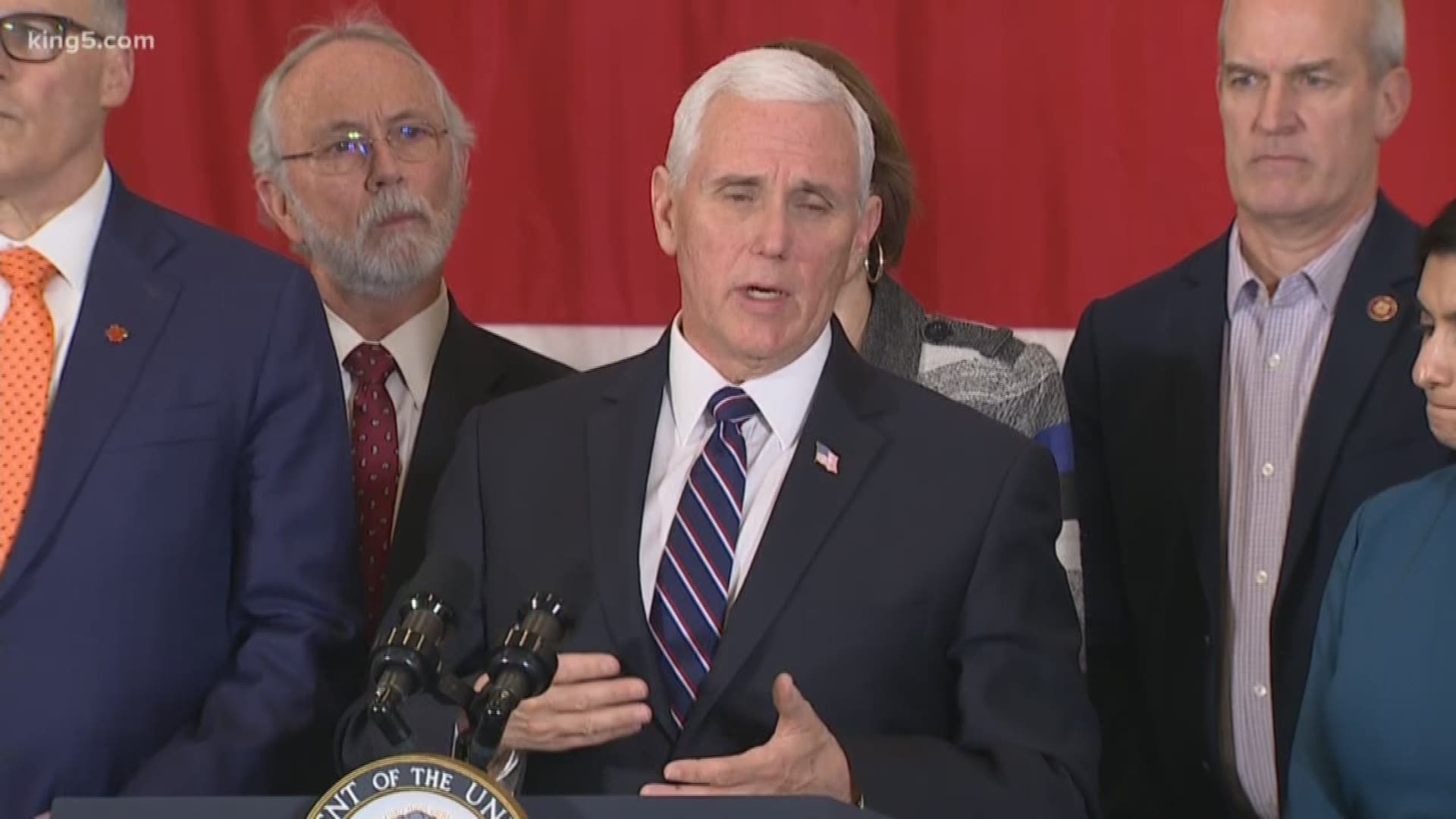 Vice President Mike Pence spoke in Washington state about the coronavirus outbreak.