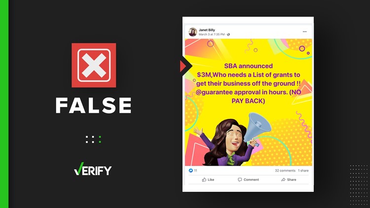 Scammers targeting small business owners on Facebook with claims of free grant money