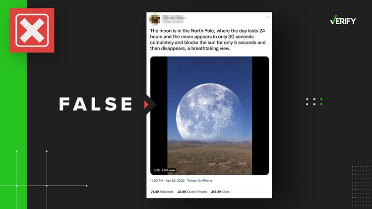 No, video with gigantic moon does not depict what moon actually looks like over North Pole