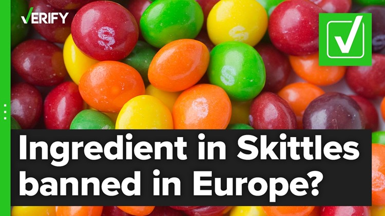 Titanium dioxide, an ingredient in Skittles, is banned in Europe