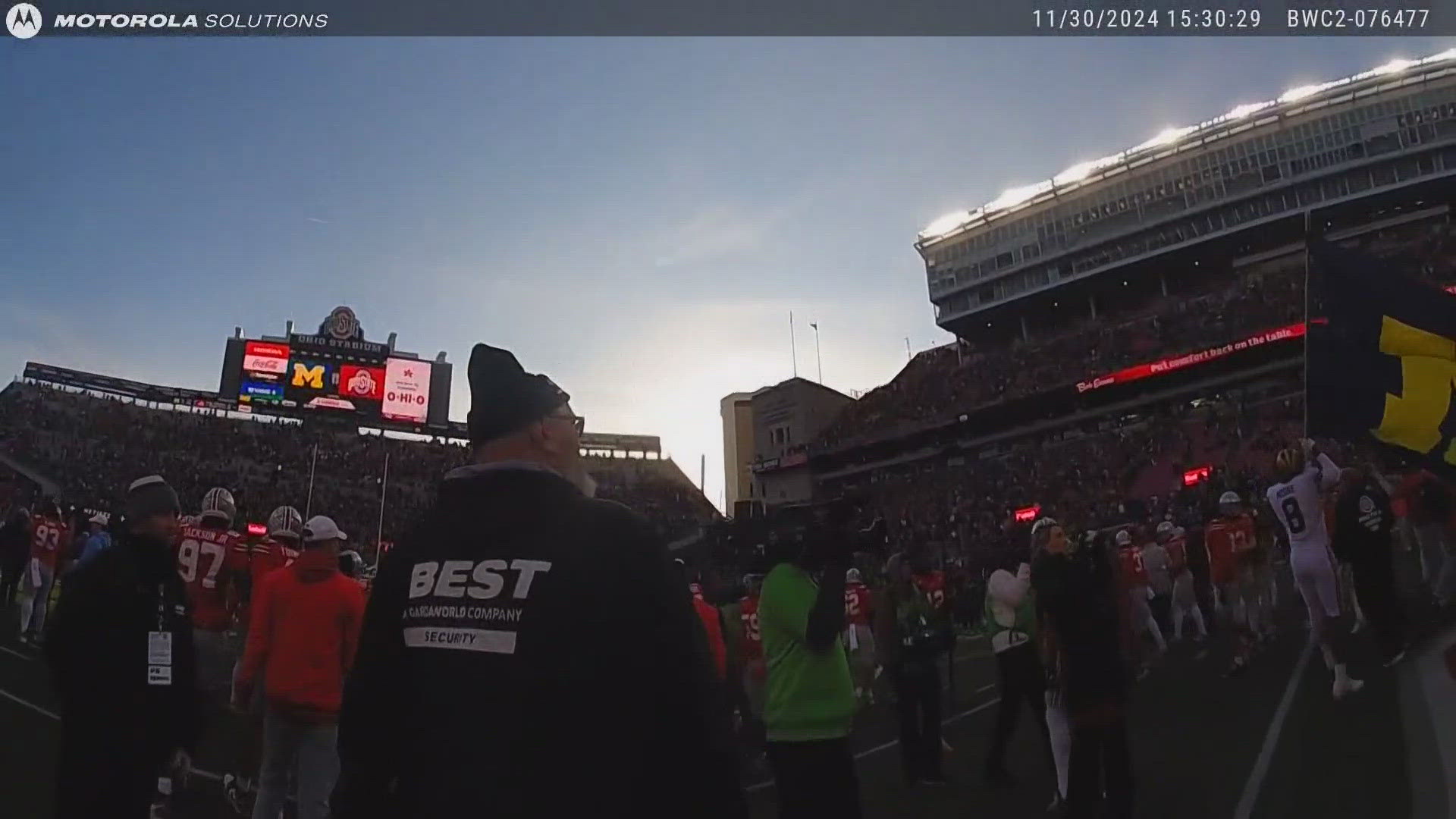 The fight broke out after Michigan players tried to plant their flag at midfield of Ohio Stadium.