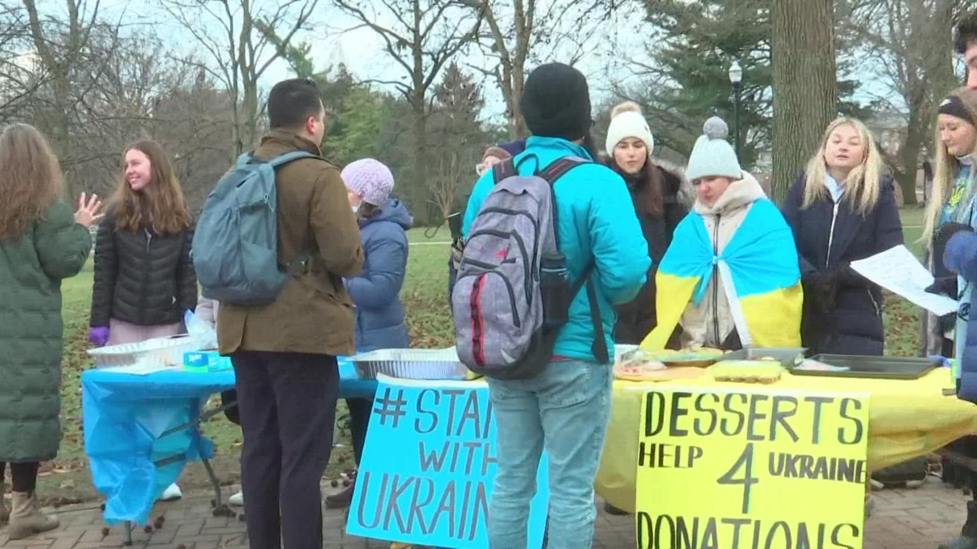 The groups collected more than $2,000 Friday afternoon for the nonprofit, Revive Ukrainian Soldiers.