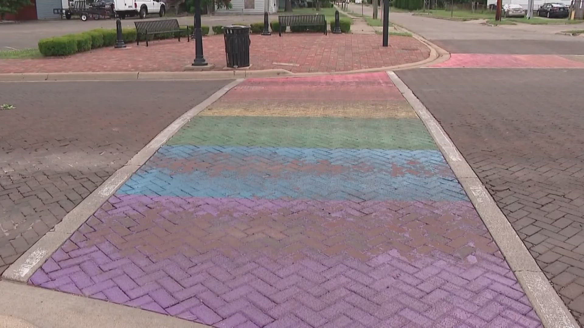 The City of Whitehall’s Service Department paints the crosswalks on South Yearling Road between East Main and East Broad streets every year for Pride.