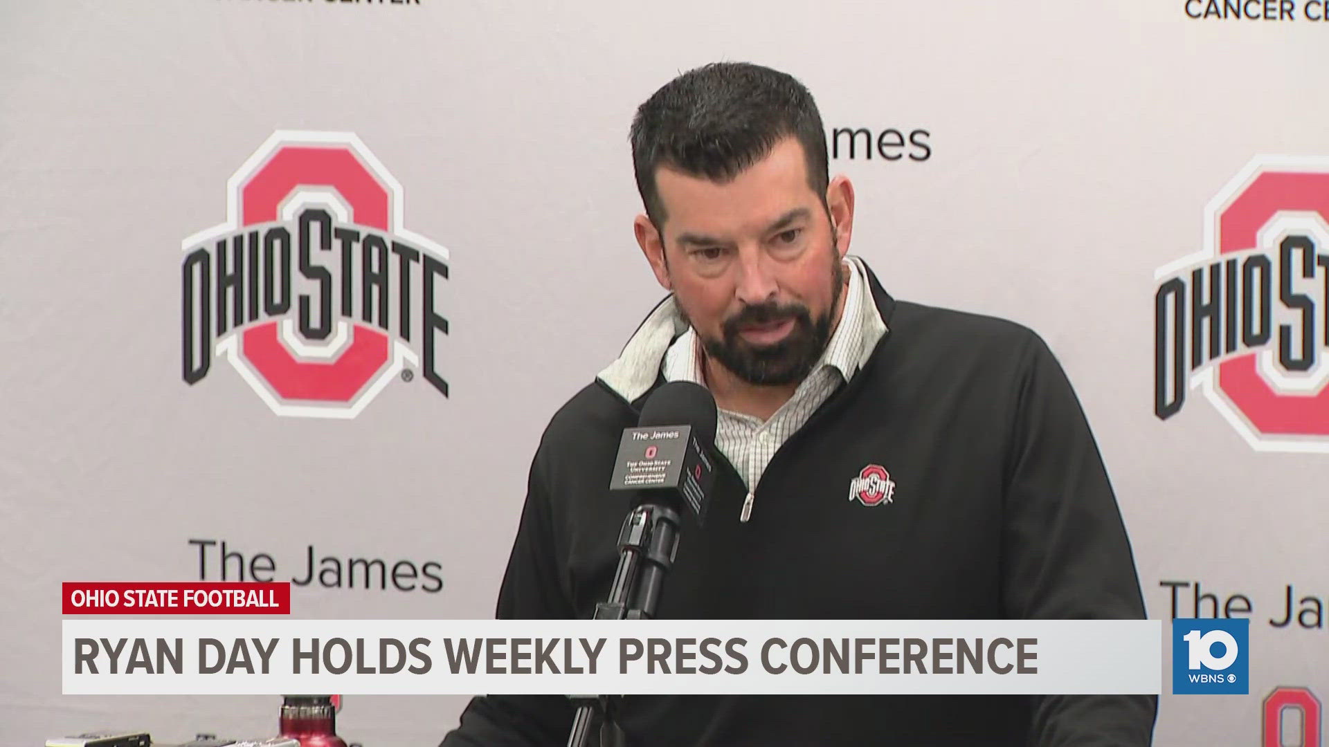 Ohio State head football coach Ryan Day held his weekly media briefing Tuesday from the Woody Hayes Athletic Center. 