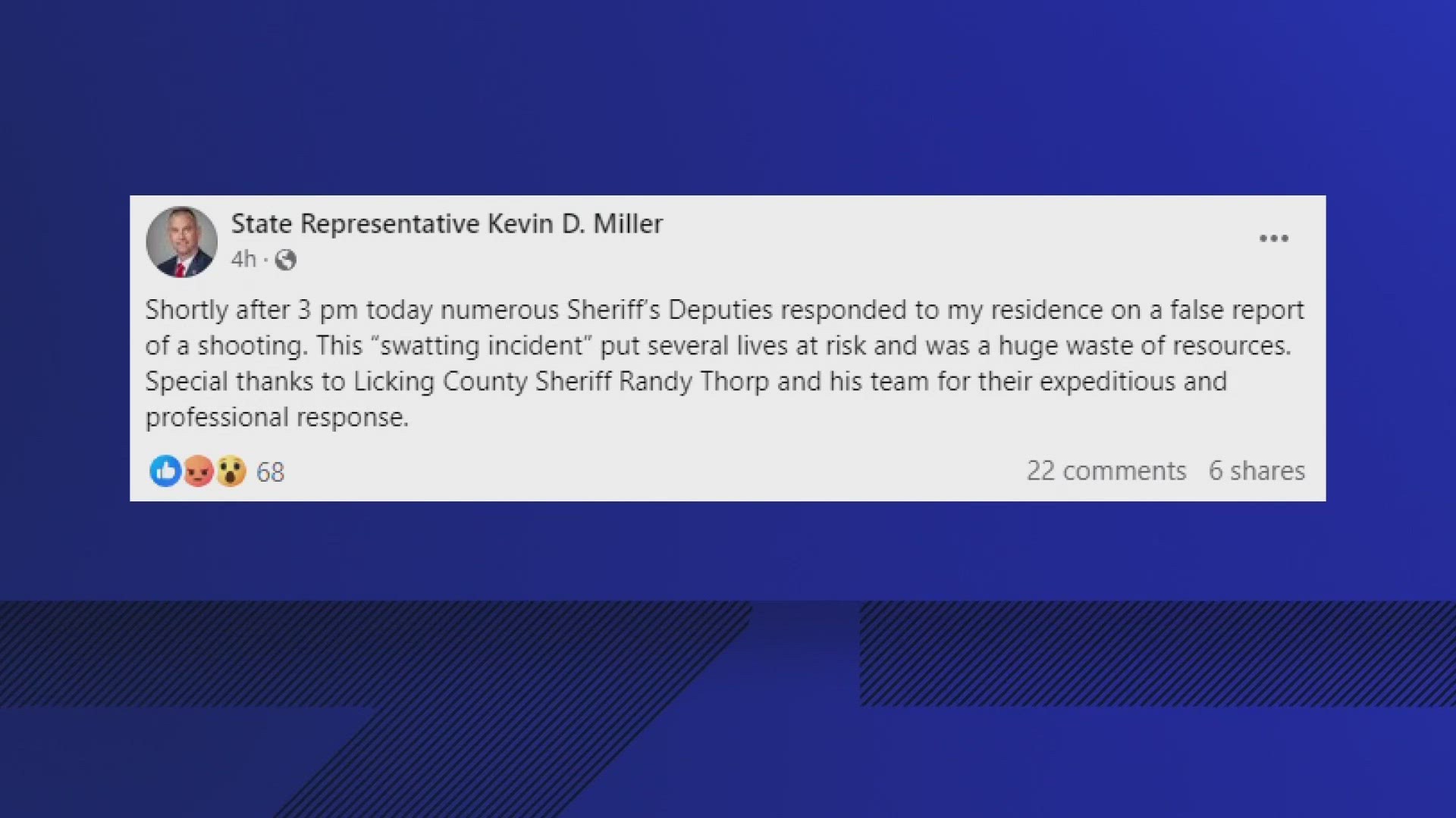 Ohio Attorney General Dave Yost and a state representative from Newark were both victims of a swatting call Tuesday afternoon.