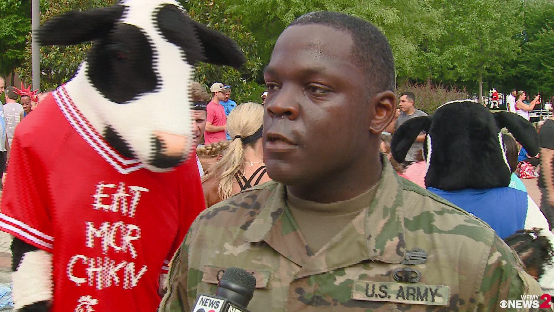 Marcus Clark with the Army National Guard ran in the Freedom Run in honor of his friends who died.