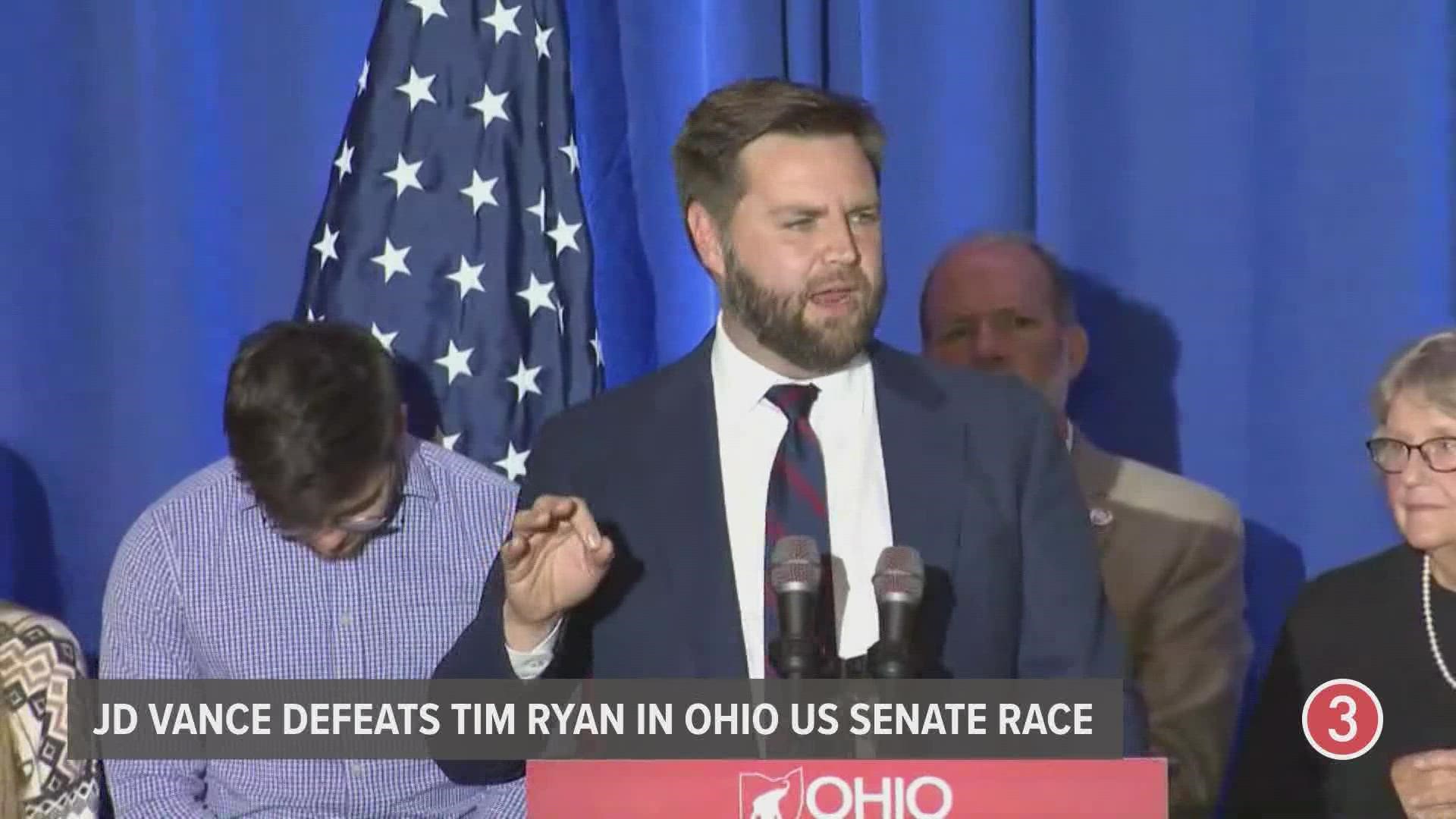 JD Vance, a venture capitalist and best-selling "Hillbilly Elegy" author, has defeated longtime Democratic U.S. Rep. Tim Ryan.