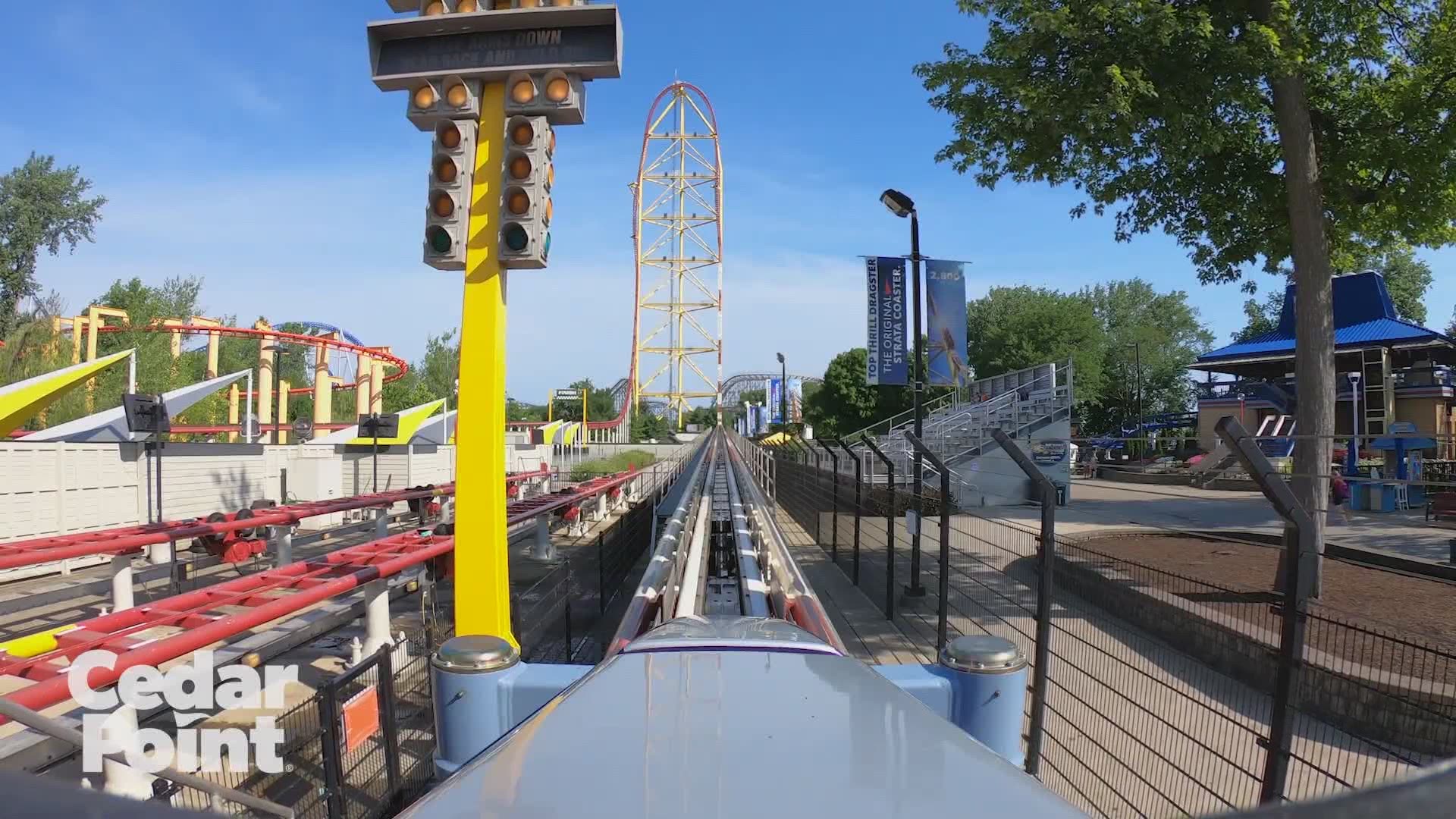 Take a front-seat ride on Cedar Point's Top Thrill Dragster roller coaster. It takes riders on a 120 mph journey up and over a 420-foot hill.