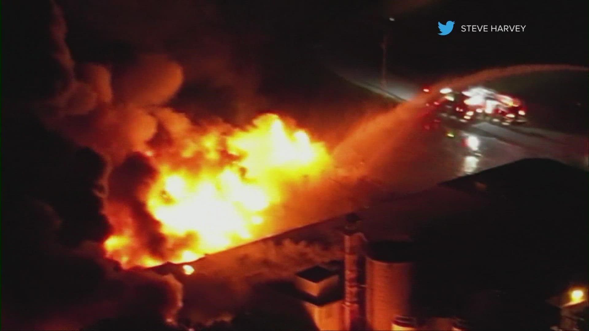 Flames filled the night sky in Lake County as firefighters battled an overnight blaze on Edwards Street in Madison Village.