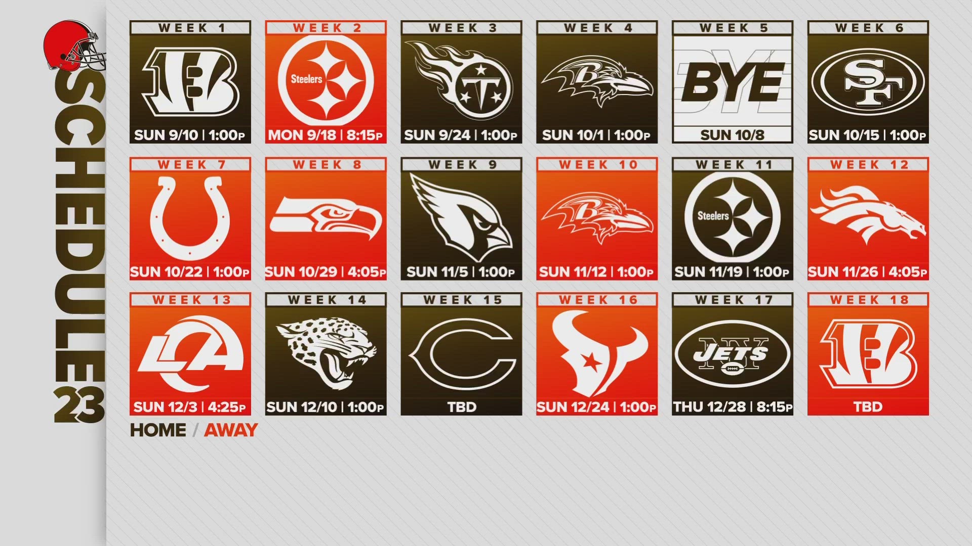 The Cleveland Browns' full schedule for the 2023 season has been released.