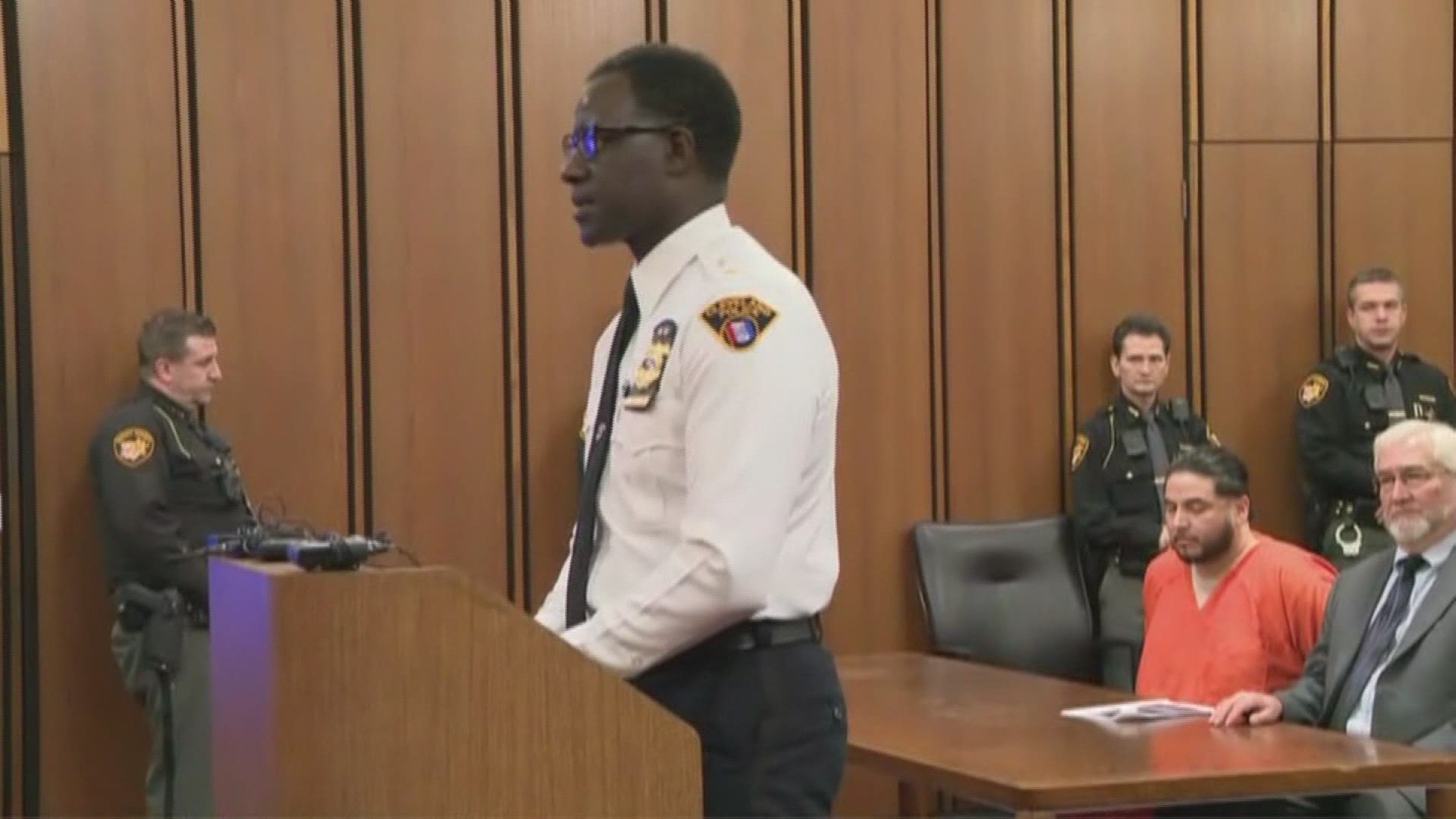 Nov. 16, 2018: Cleveland Police Chief Calvin Williams spoke through tears before a judge sentenced Israel Alvarez to 12 years behind bars for the January 2017 hit-and-run death of officer David Fahey.