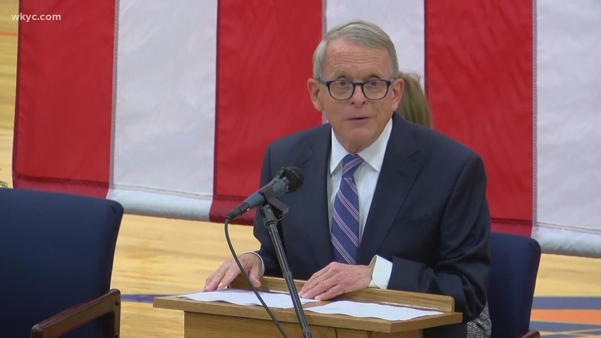 Ohio Gov. Mike DeWine attended a Veterans Day assembly at Edison High School in Milan.