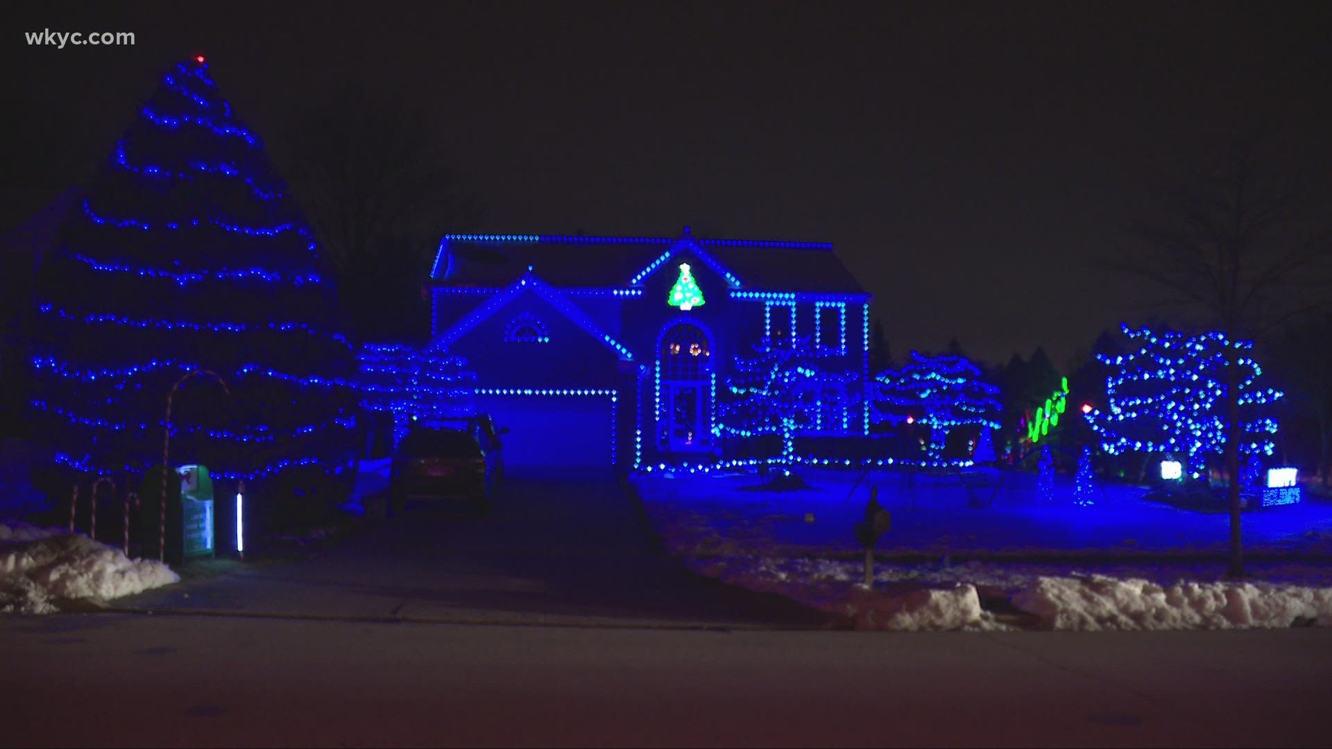 The song, 'Christmas Tree Farm,' plays during the light display. The pop star expressed her joy at the gesture in a message to the girl responsible.