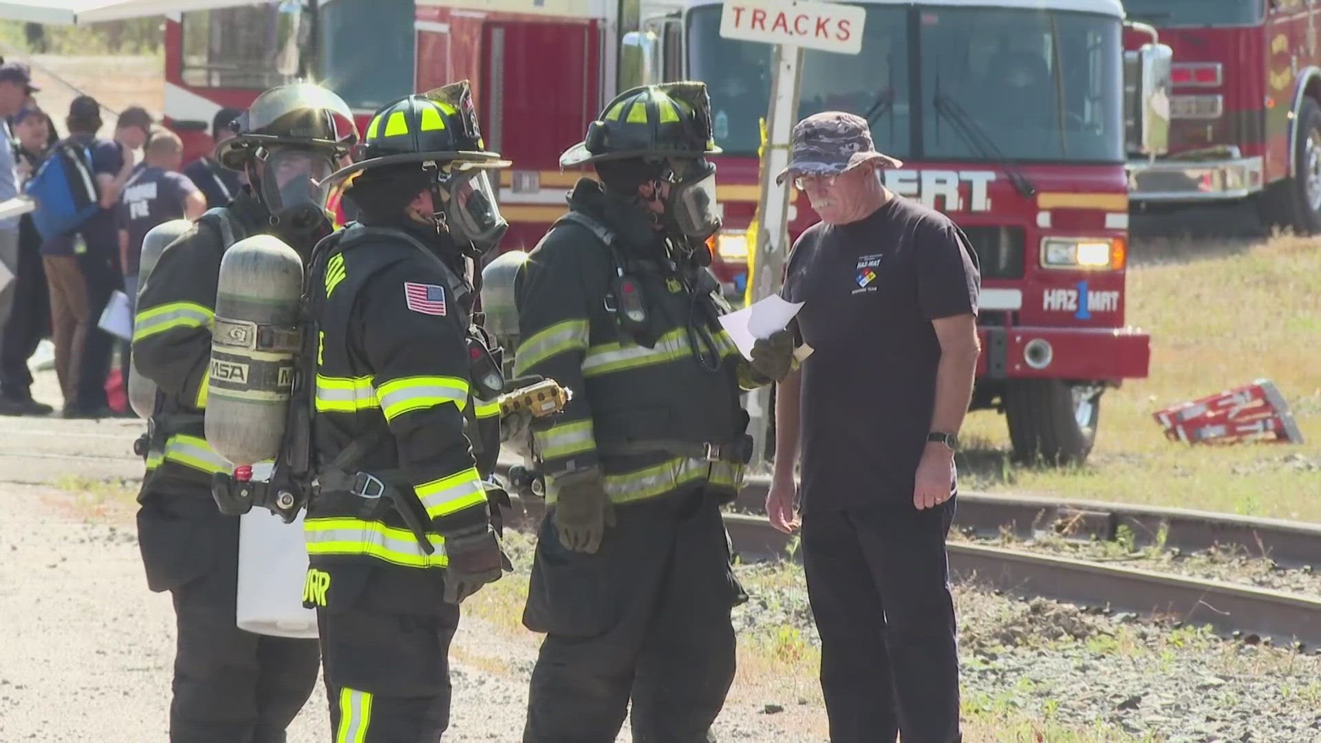 Firefighters and other first responders gathered in Norfolk Southern's rail yard in Lorain for hands-on training on handling emergency situations.