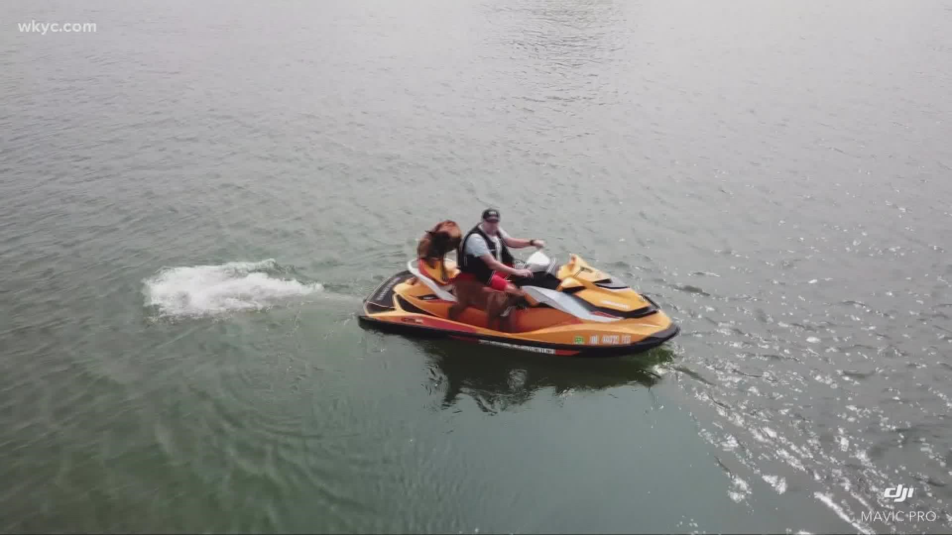 Det. Jeff Wells loves to take his dogs Bonkers and Lily out on a jet ski ride. The dogs love being on the water and treat it like it's a car ride.