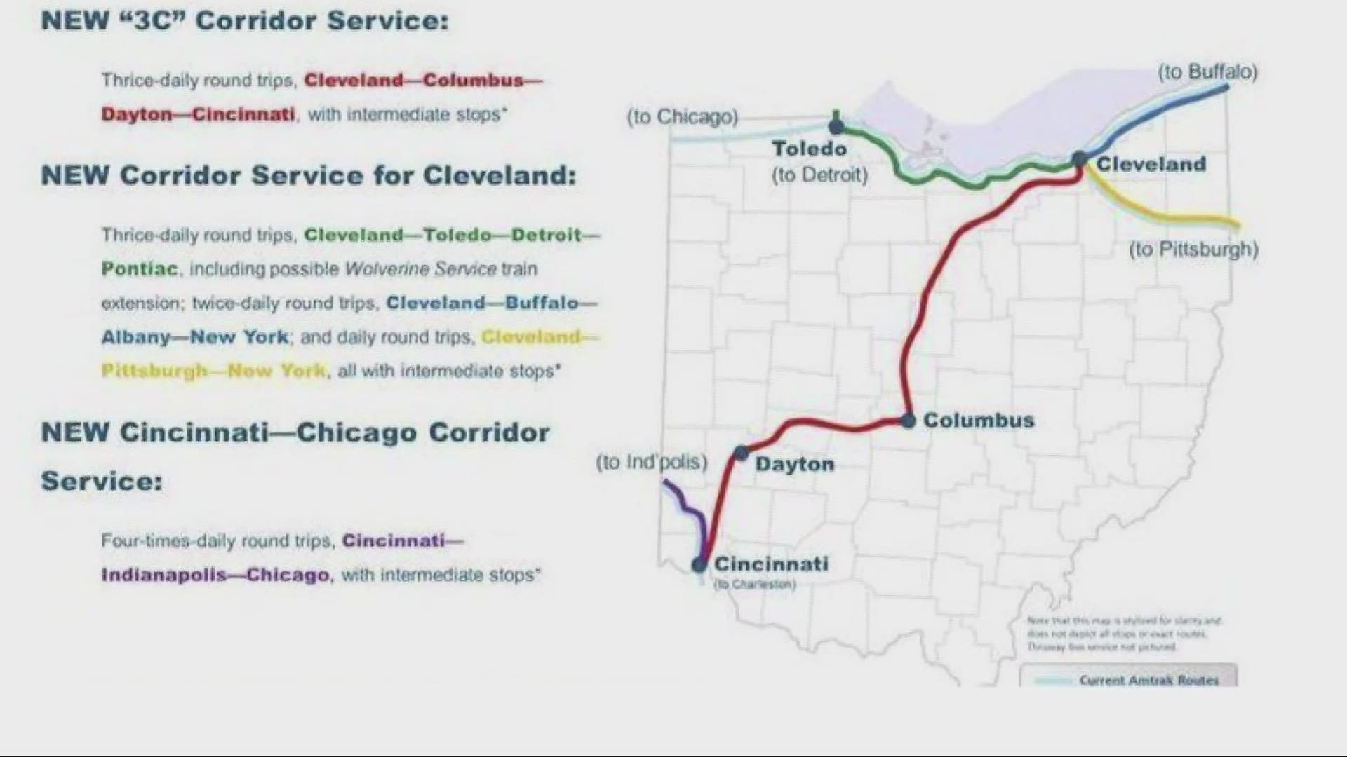 Amtrak is looking to add service from Cleveland to Cincinnati via Columbus and Dayton as part of its vision for the future.