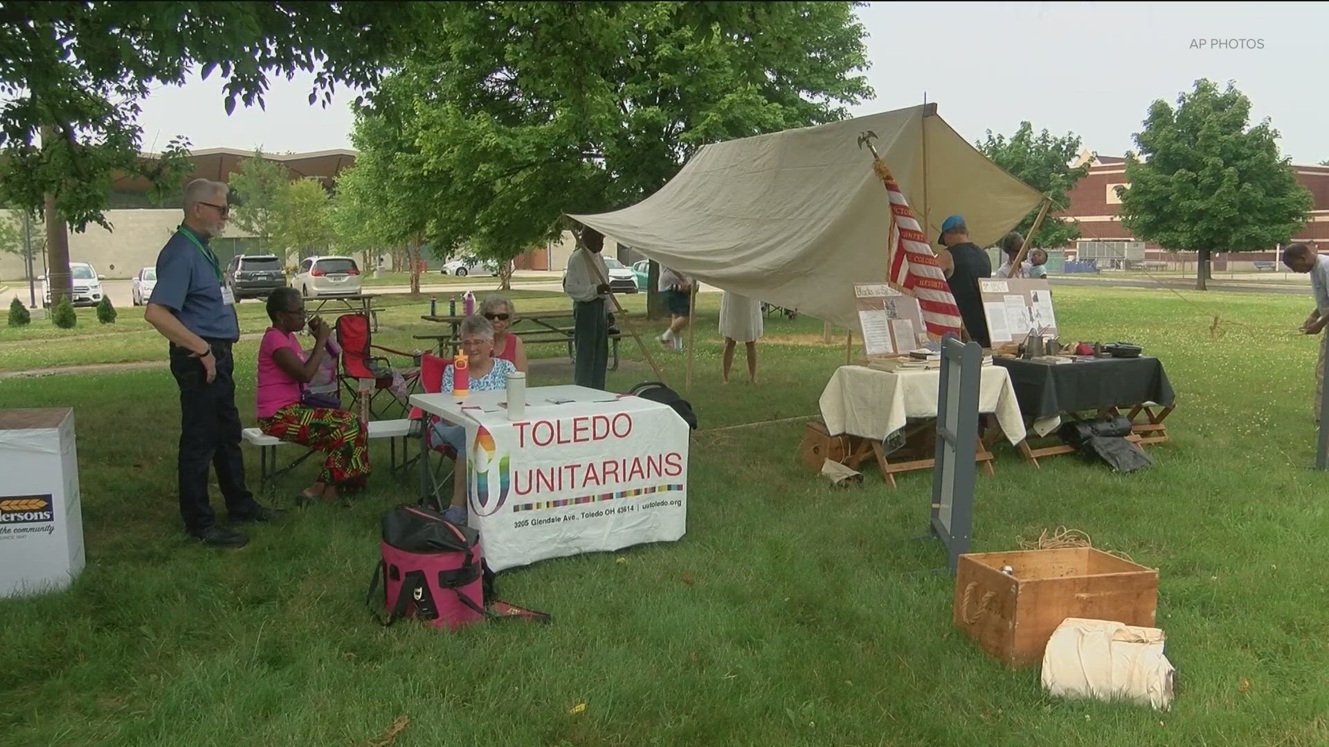 The event included informational tables on the history of Juneteenth and a Civil War reenactment showcasing the importance of Black troops in the war.