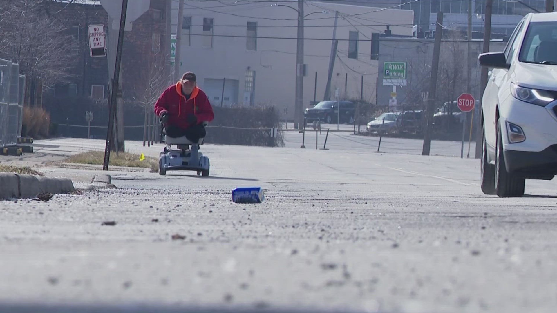 Mark Stringham said the sidewalks are broken and uneven and that he can't get into most downtown businesses with his wheelchair.