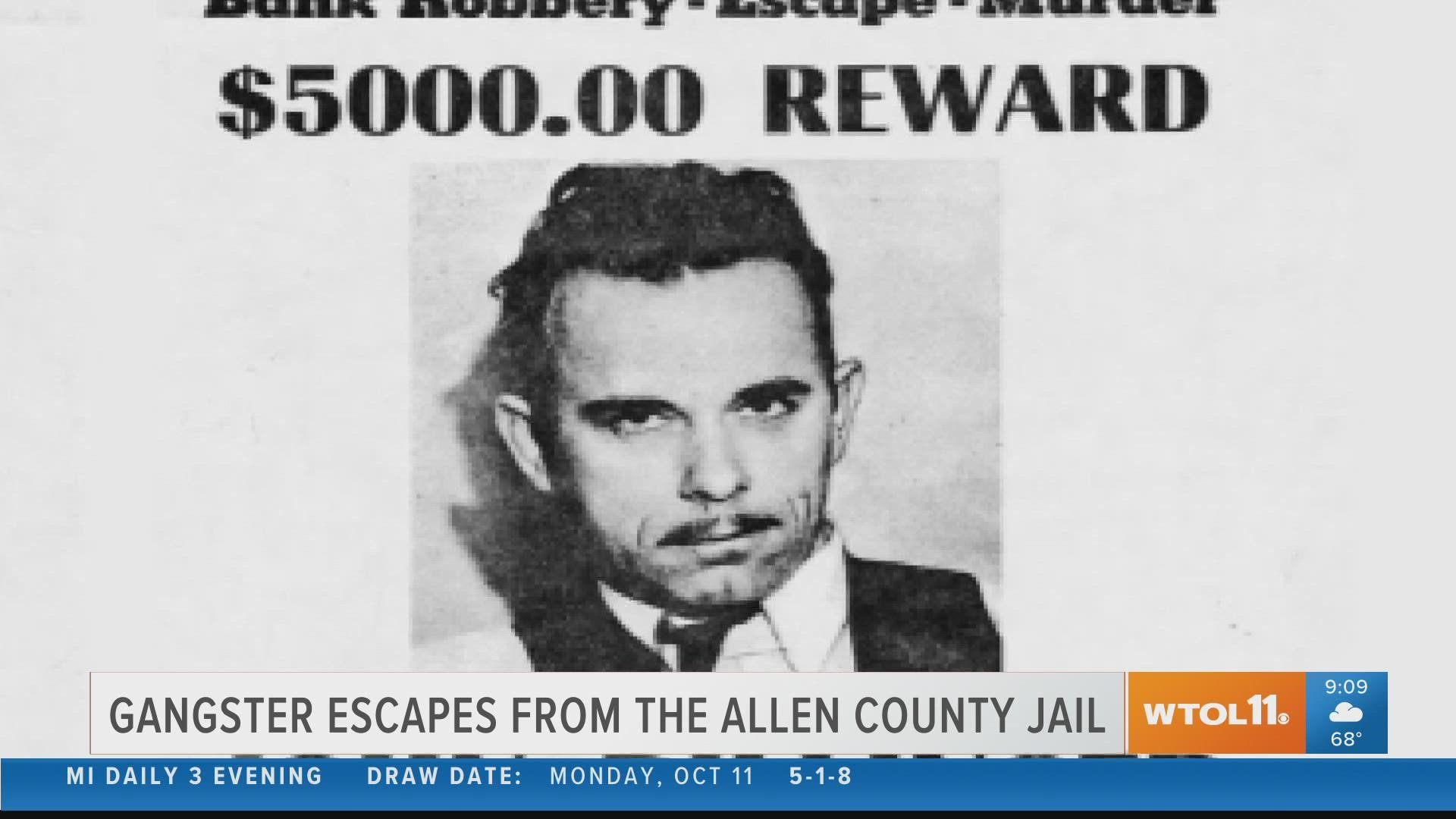 In 1933, gangster John Dillinger escapes from Allen County Jail in Lima. Sheriff Sarber is shot dead by Dillinger gang members during the daring jail break.