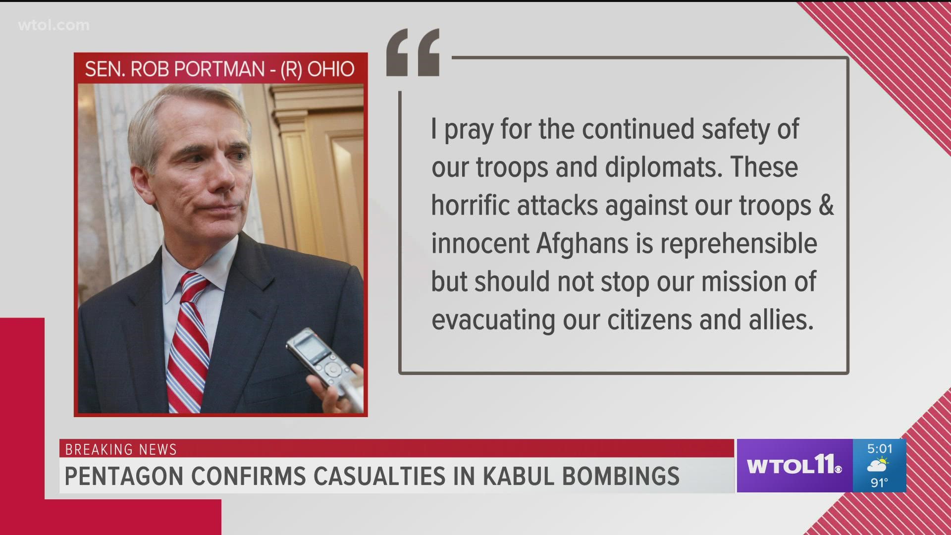 Marcy Kaptur and Rob Portman are among the many reacting to the attacks that killed dozens, including 12 US military service members.