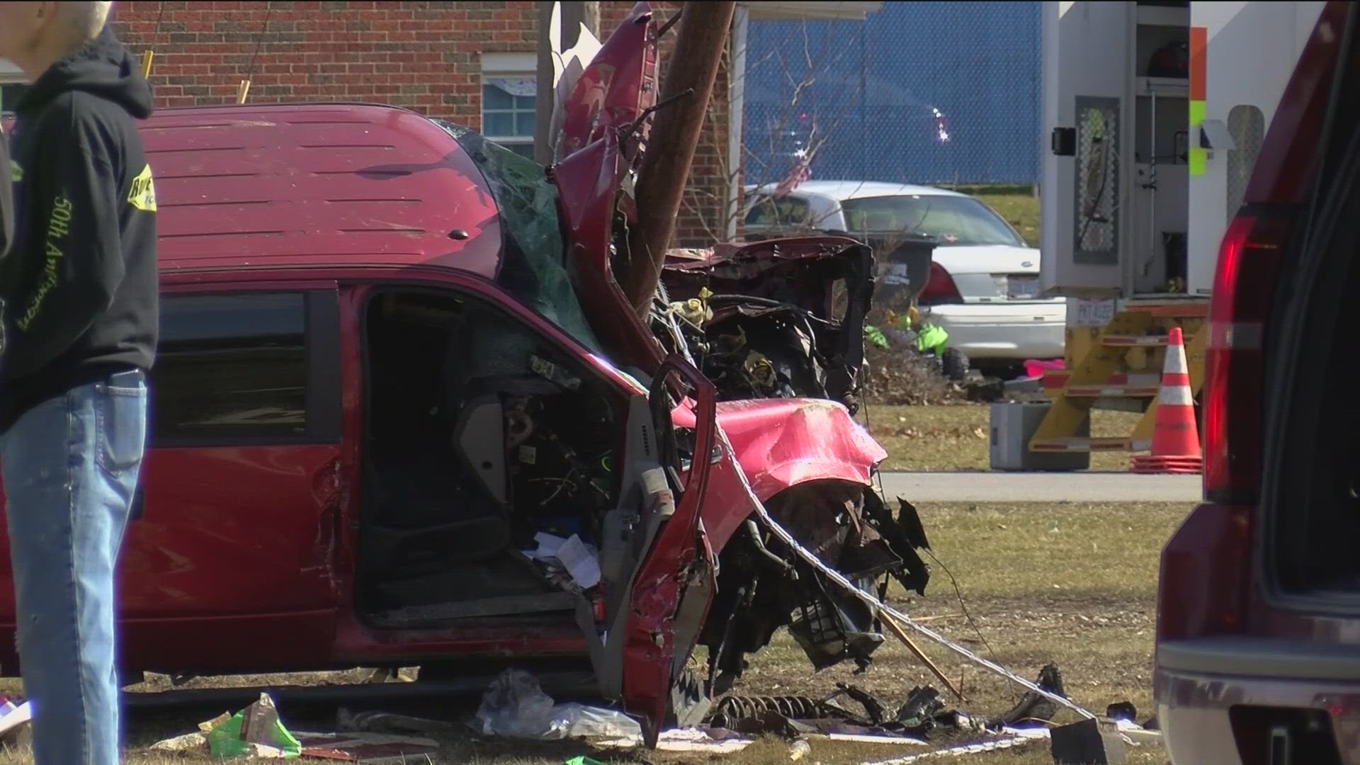 According to Columbia Gas, the crash caused a gas leak in the area and two homes and one business were evacuated.