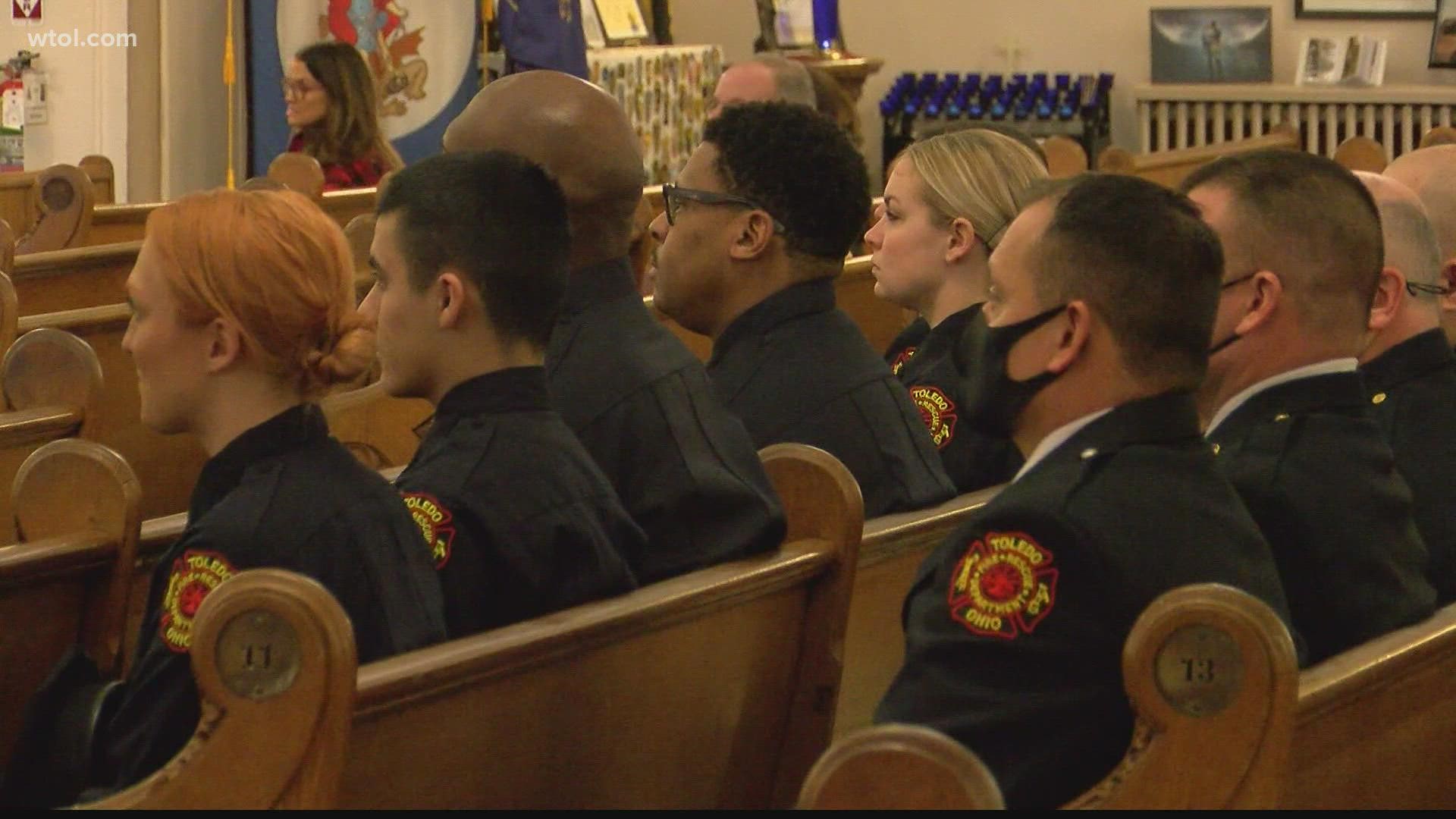 Friends, family, and service members remember Jamie Dickman and Steve Machcinski at St. Patrick's Historic Church.