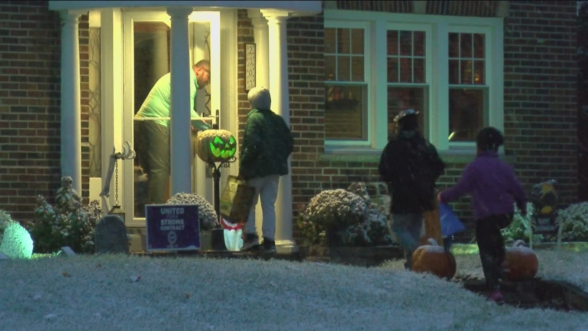 Snow covered much of the streets as families went trick or treating. It was the snowiest Halloween on record in Toledo.