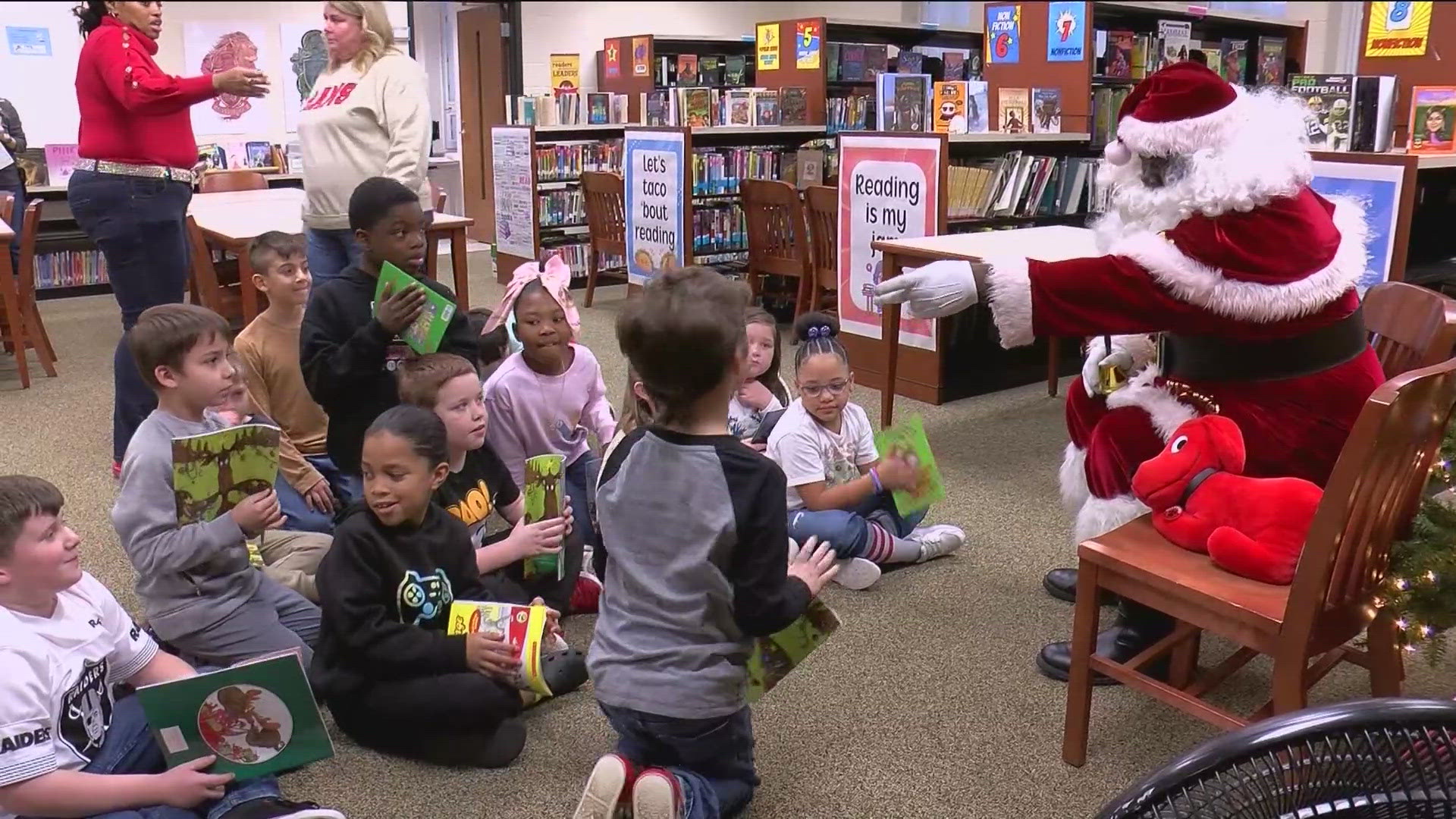 Santa took a break from his busy toy-making duties to stop by and visit with Pre-K through 3rd graders at Raymer Elementary, and they were excited to see him!