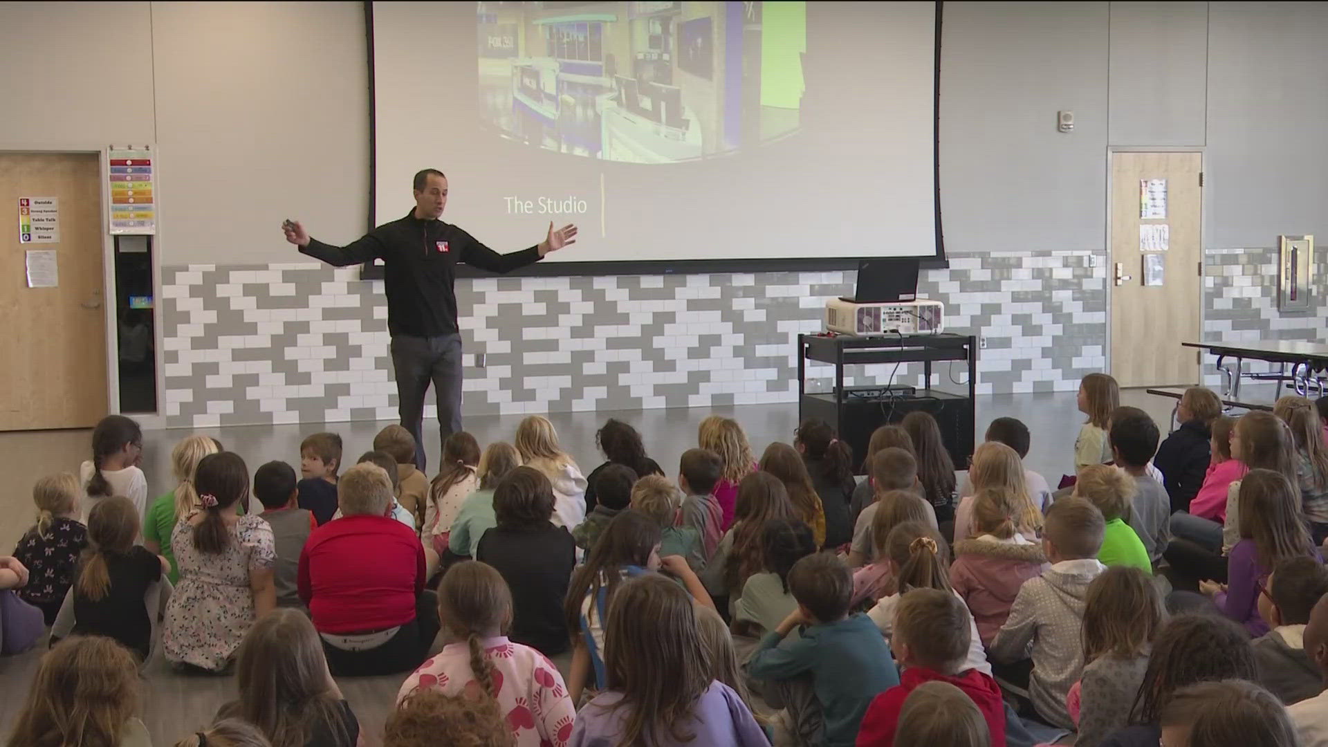 Chris Vickers stopped by the school to talk about things all weather, including the eclipse and tornadoes. He even demonstrated how a tornado forms.