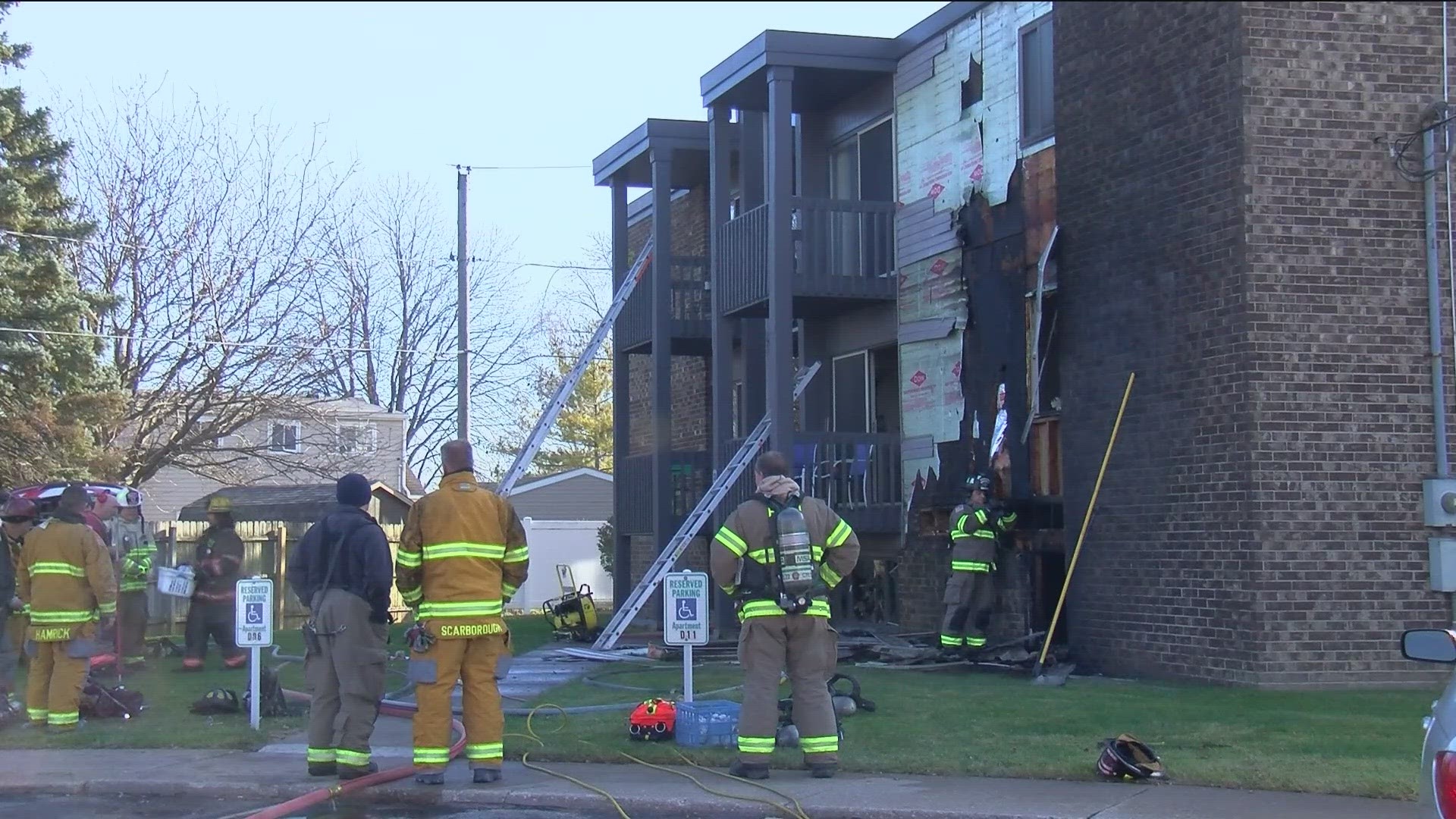 Multiple fire and rescue departments responded to the scene at the River Ridge Apartments, where two people were rescued from the fire.