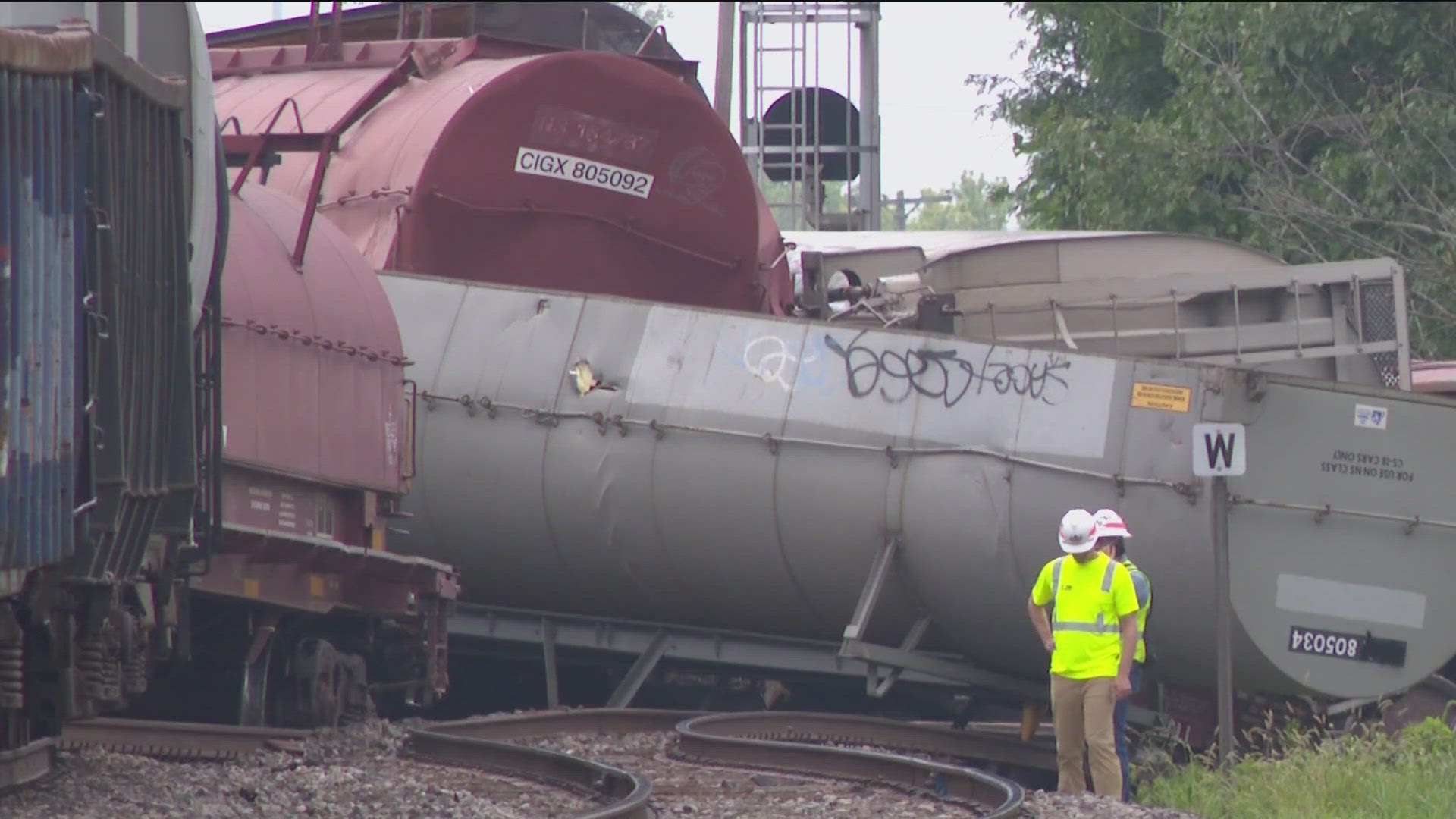 The Lenawee County Sheriff's Office said there were no injuries in the nine-car derailment.