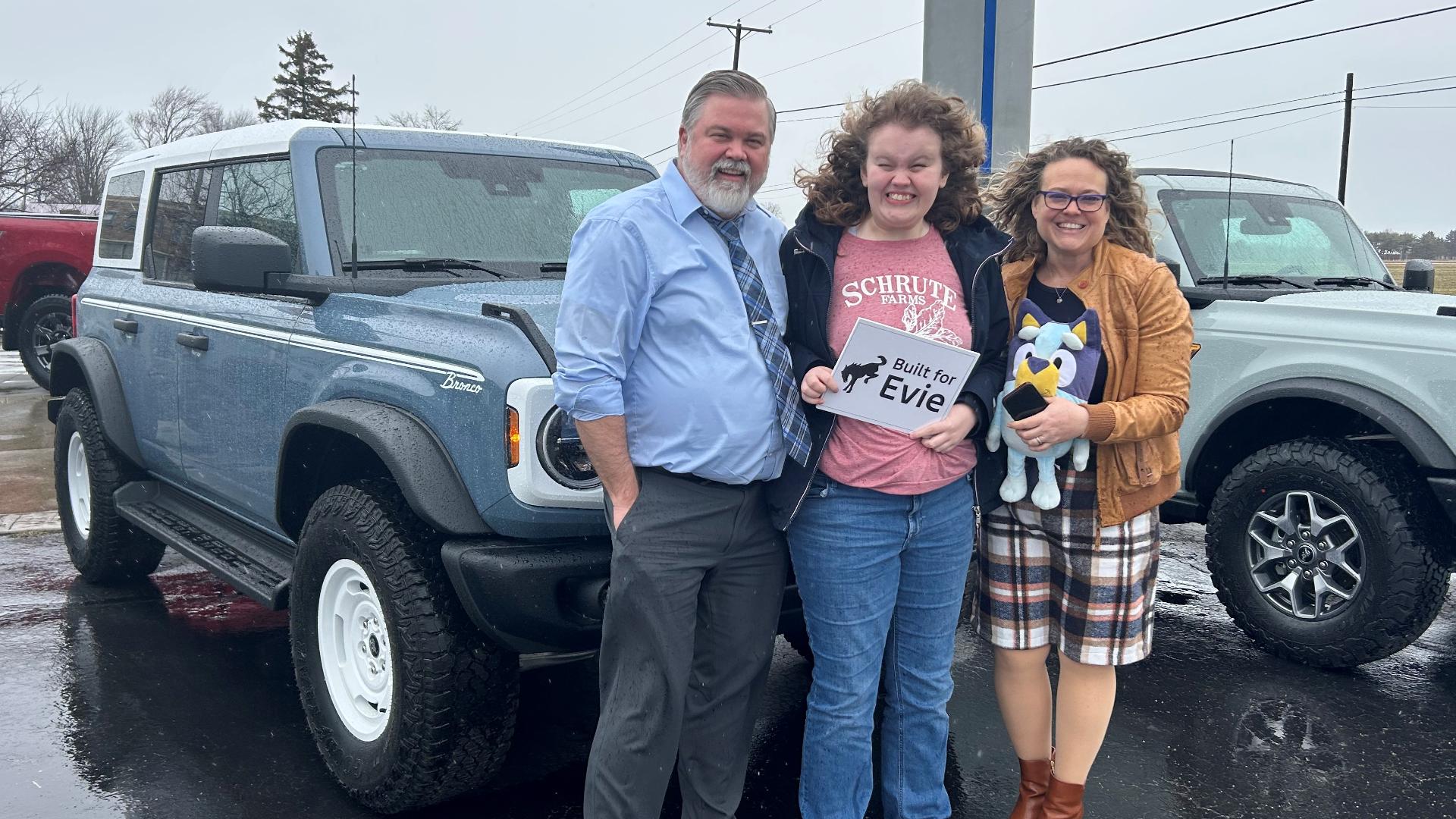 Evie Lockwood's family paid for the Bronco, but Ford Motor Co. spiced up the car after learning of her passion for a popular cartoon character.