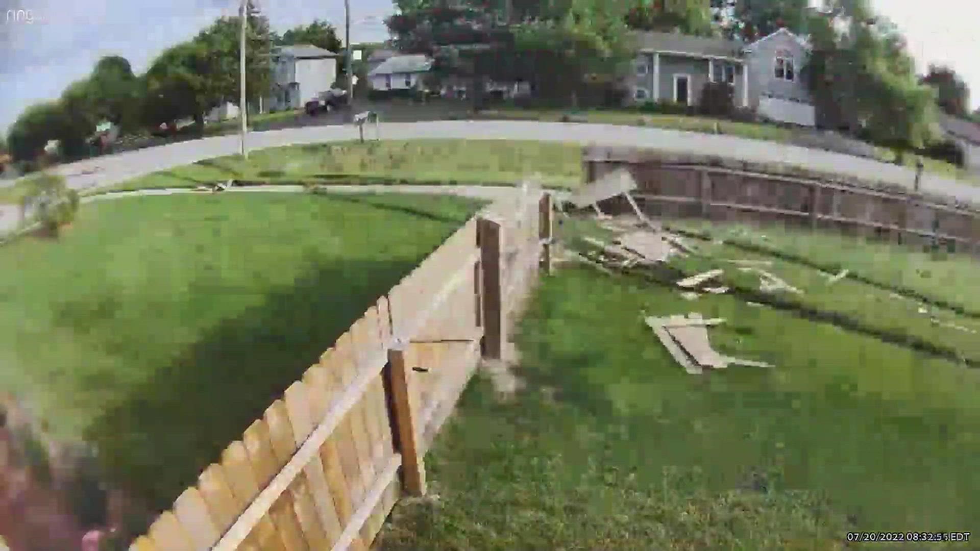 The truck plowed through a fence line around 8:30 a.m. on Wednesday.