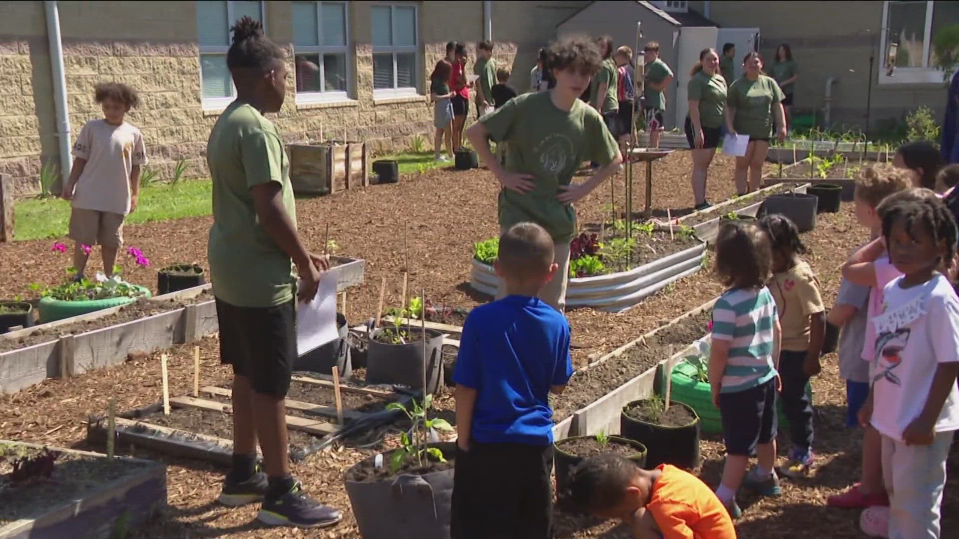 The garden gives students a chance to learn things like growing and taking care of various plants.