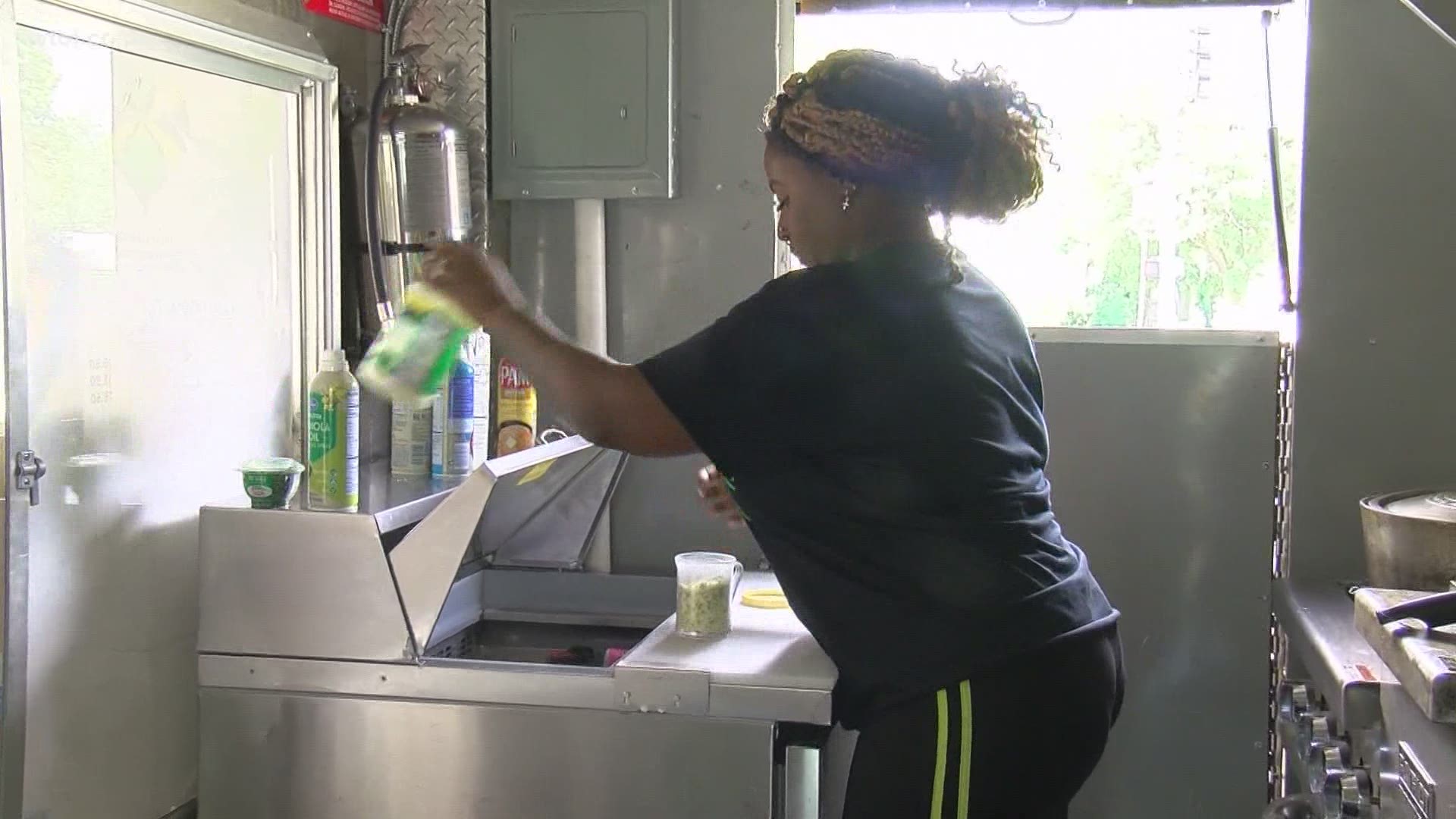 Instead of waiting around for an unemployment check, Cutie Service got to work with the skills she already had, opening Cutie's Carribean food truck.