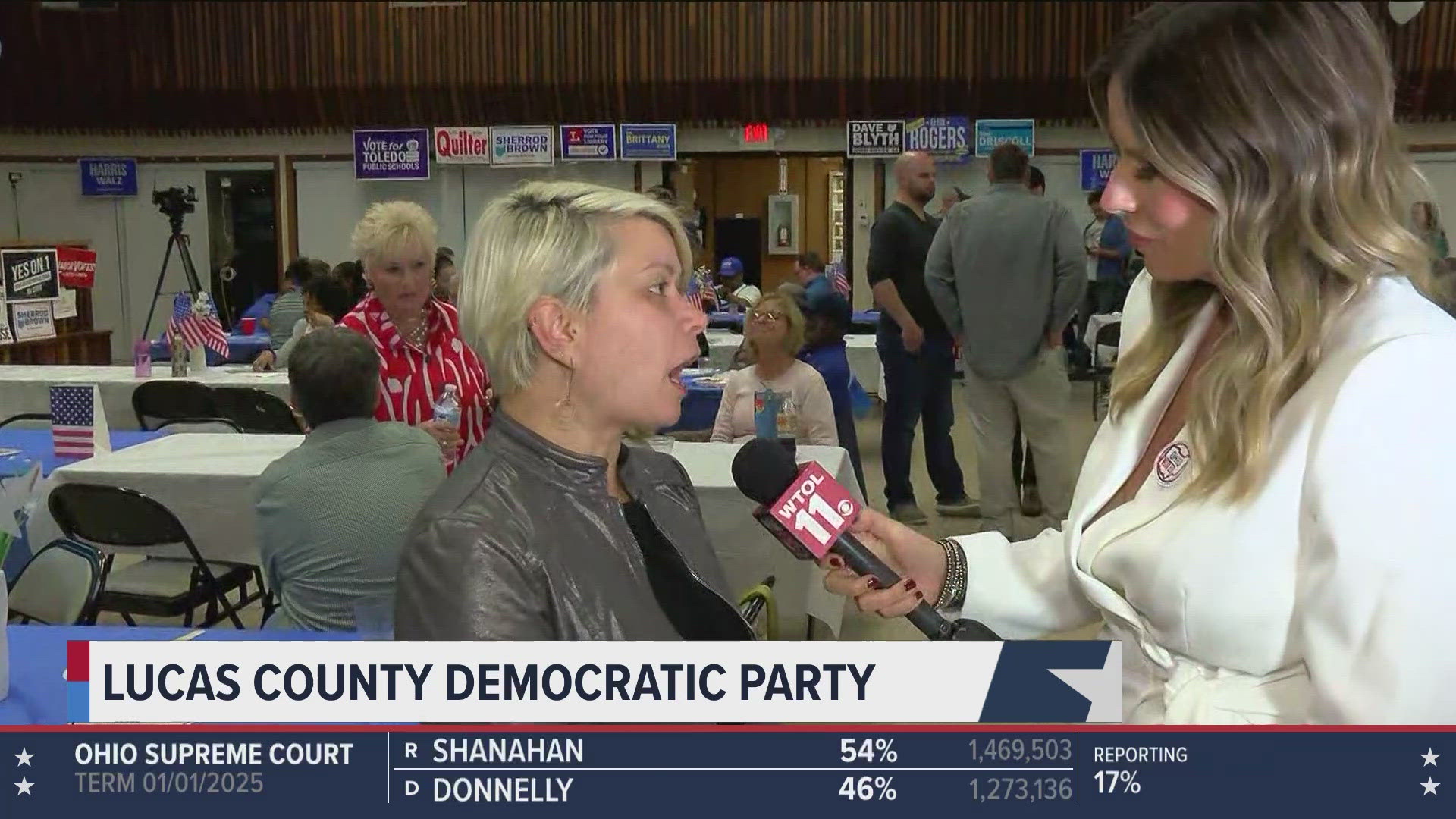 WTOL 11's Mel Andrews catches up with state Rep. Michele Grim and her thoughts on the current status of the 2024 election at the Lucas County Democrats watch party.