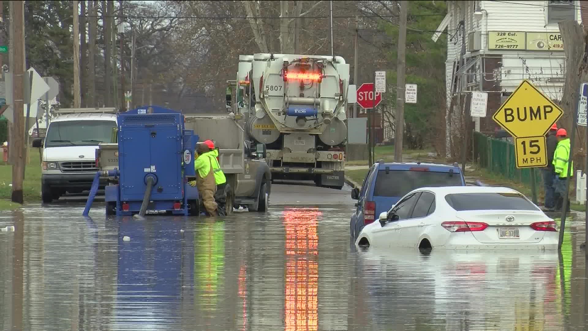 Millions of gallons of water erupted when a burst distribution pipe in north Toledo flooded a dozen streets. Hundreds of residents face extensive damage to property.