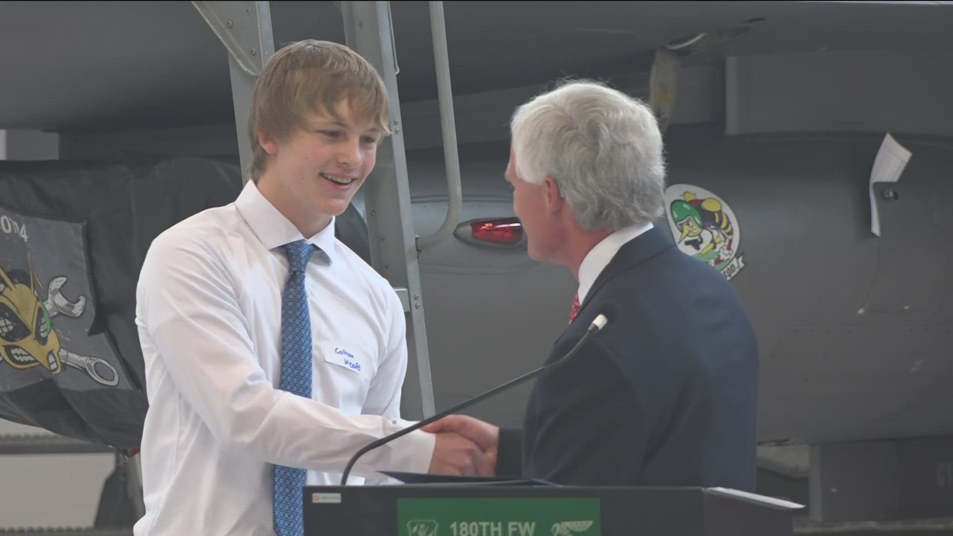 The ceremony at the 180th Fighter Wing Saturday celebrated seven students entering U.S. service across the nation.