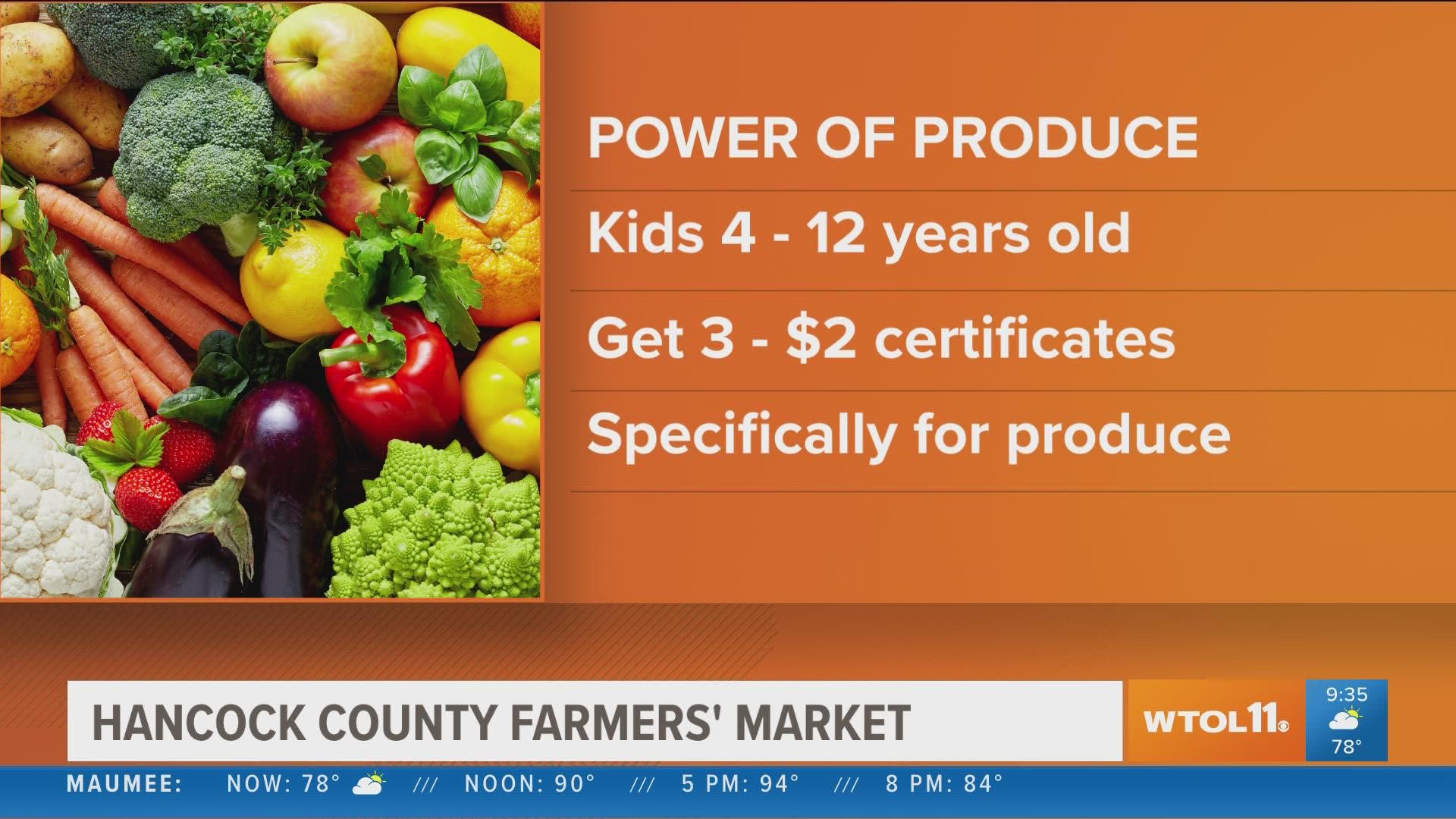The Hancock county farmers market is offering a program that will give vouchers for kids to buy $6 worth of fruits and veggies for free.