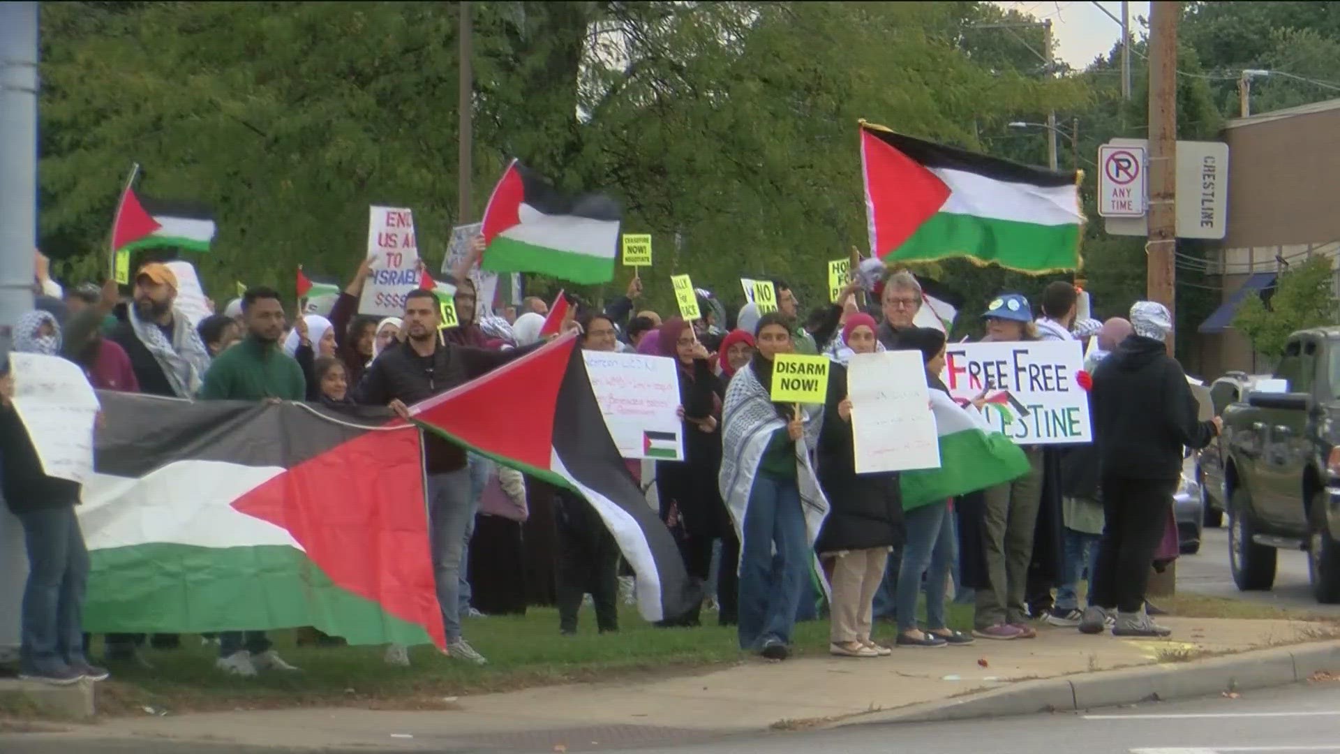 The pro-Palestine demonstration was in west Toledo Friday afternoon.