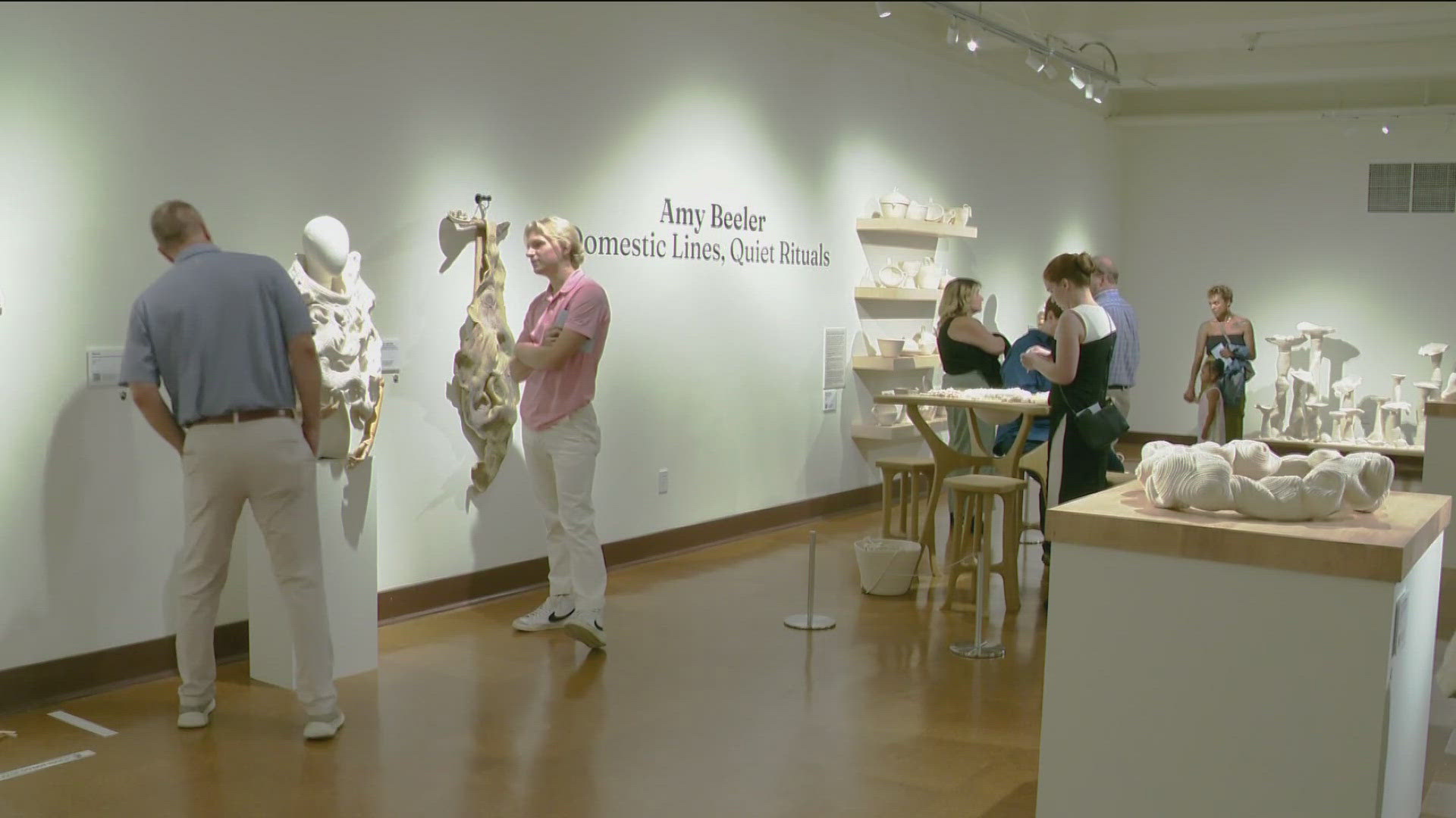 The piece is called "Domestic Lines, Quiet Rituals" by local artist Amy Beeler.