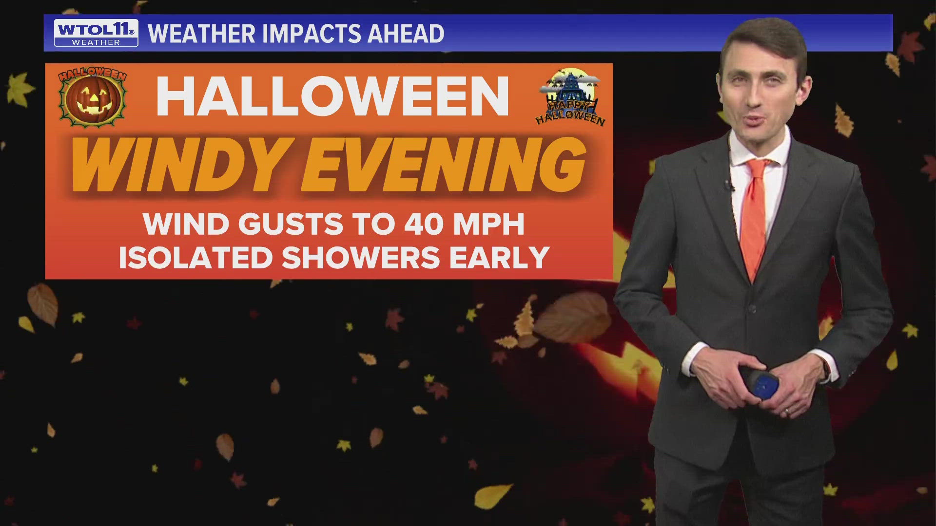 Most areas will stay dry for trick-or-treating, but rain chances will impact some communities, especially along the I-75 corridor and southeast of Toledo.