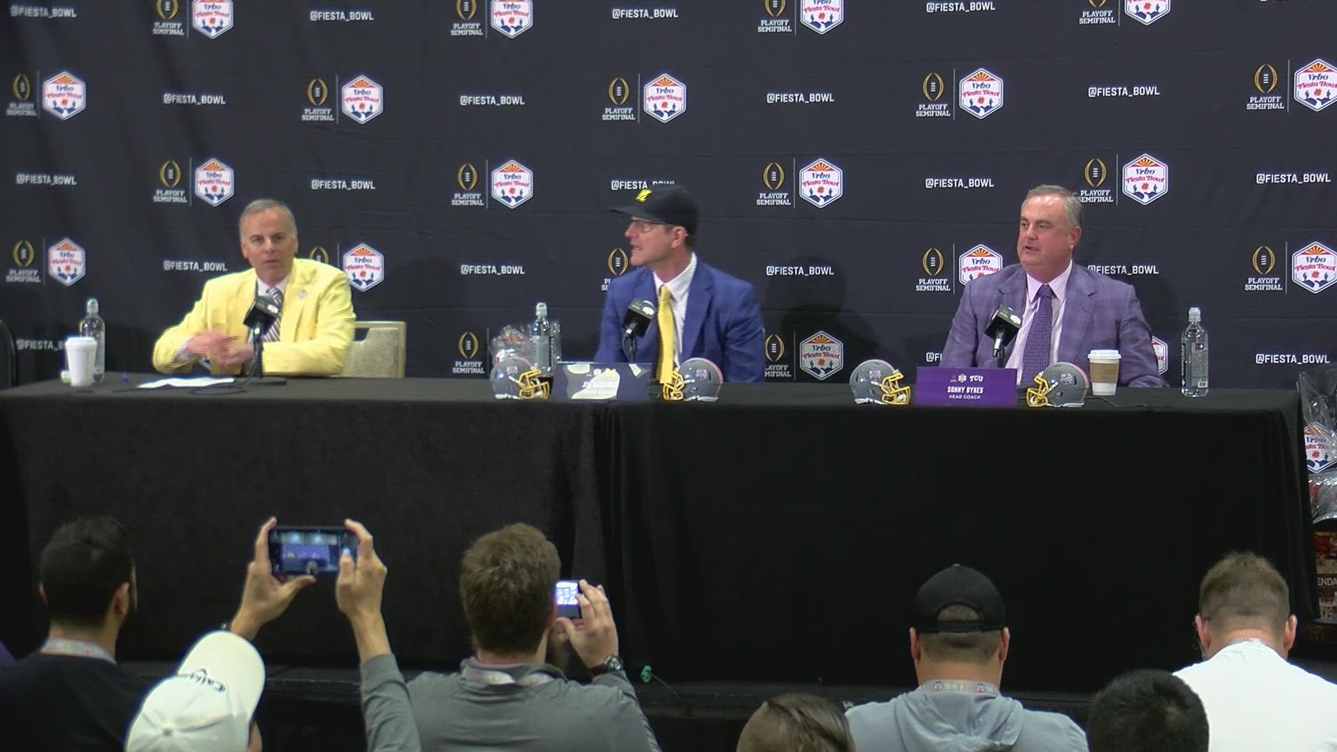 Michigan and TCU held a joint news conference in Arizona Friday ahead of Saturday's Fiesta Bowl.