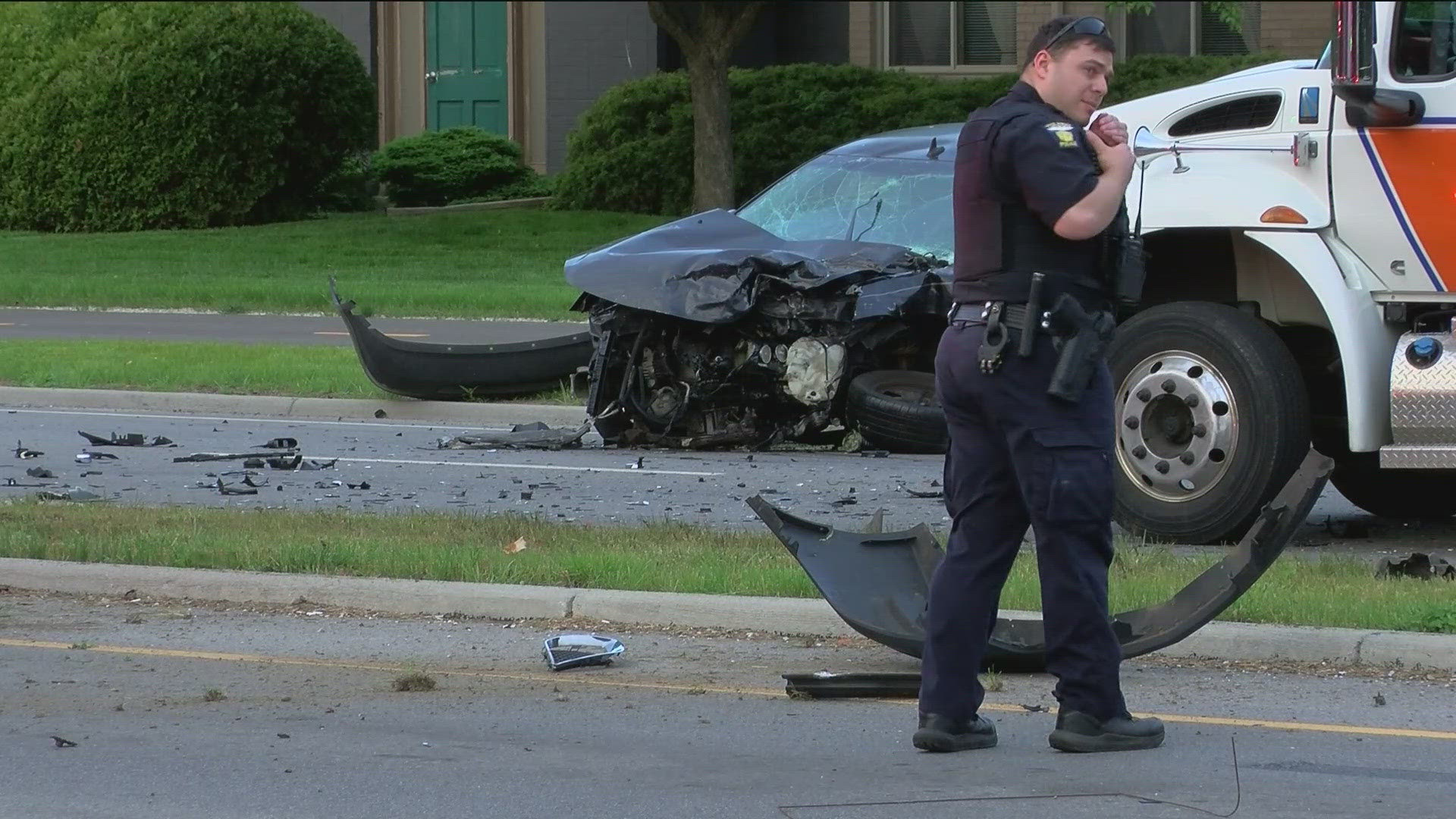 Toledo Fire and Rescue said two people in one car were taken to the hospital with life-threatening injuries.